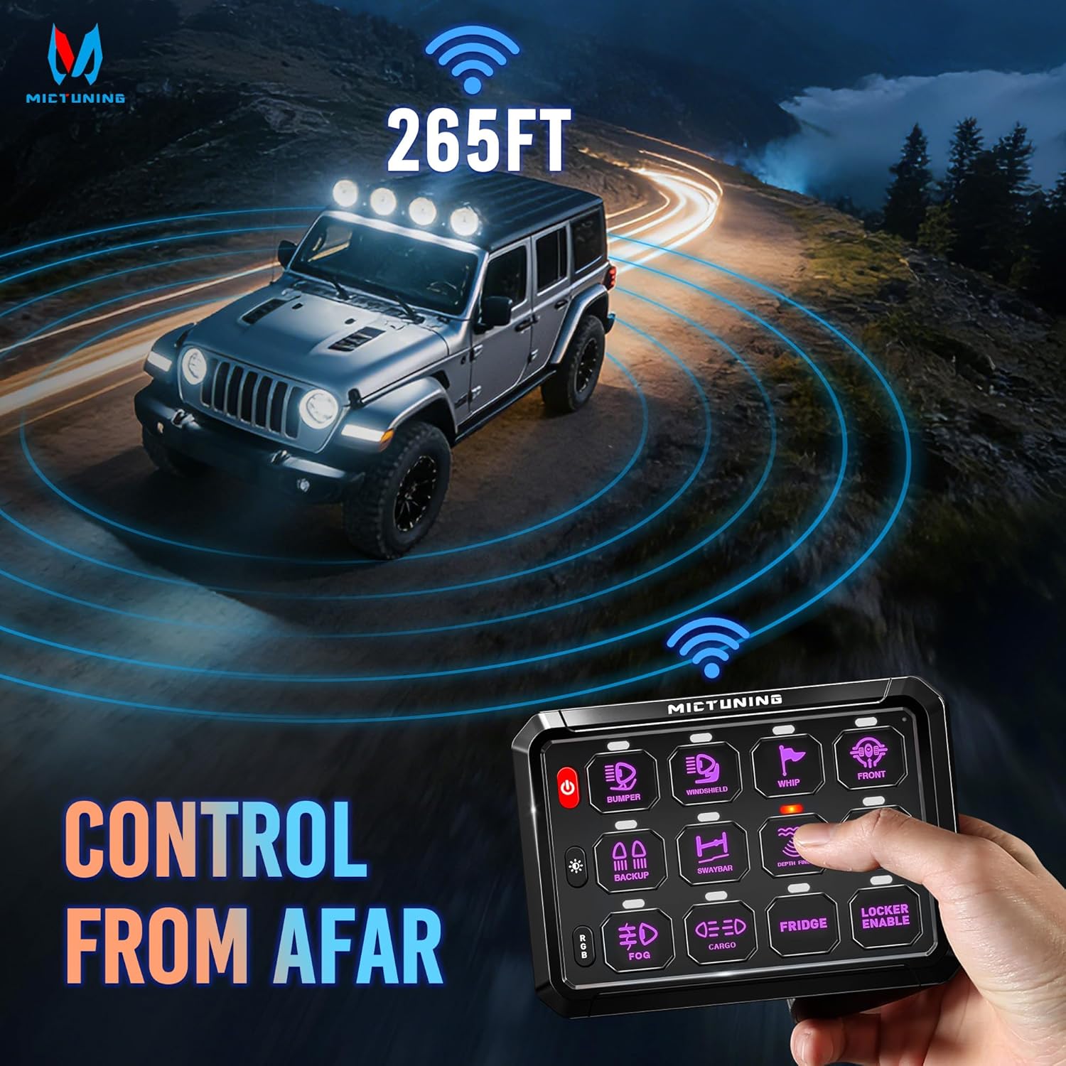 P1s-AC Wireless Cordless RGB Switch Panel Up to 265FT 8/12 Gang Bundle with Q2 MAX RGB+IC Rock Lights Individual Group Control, 8-16 Pods