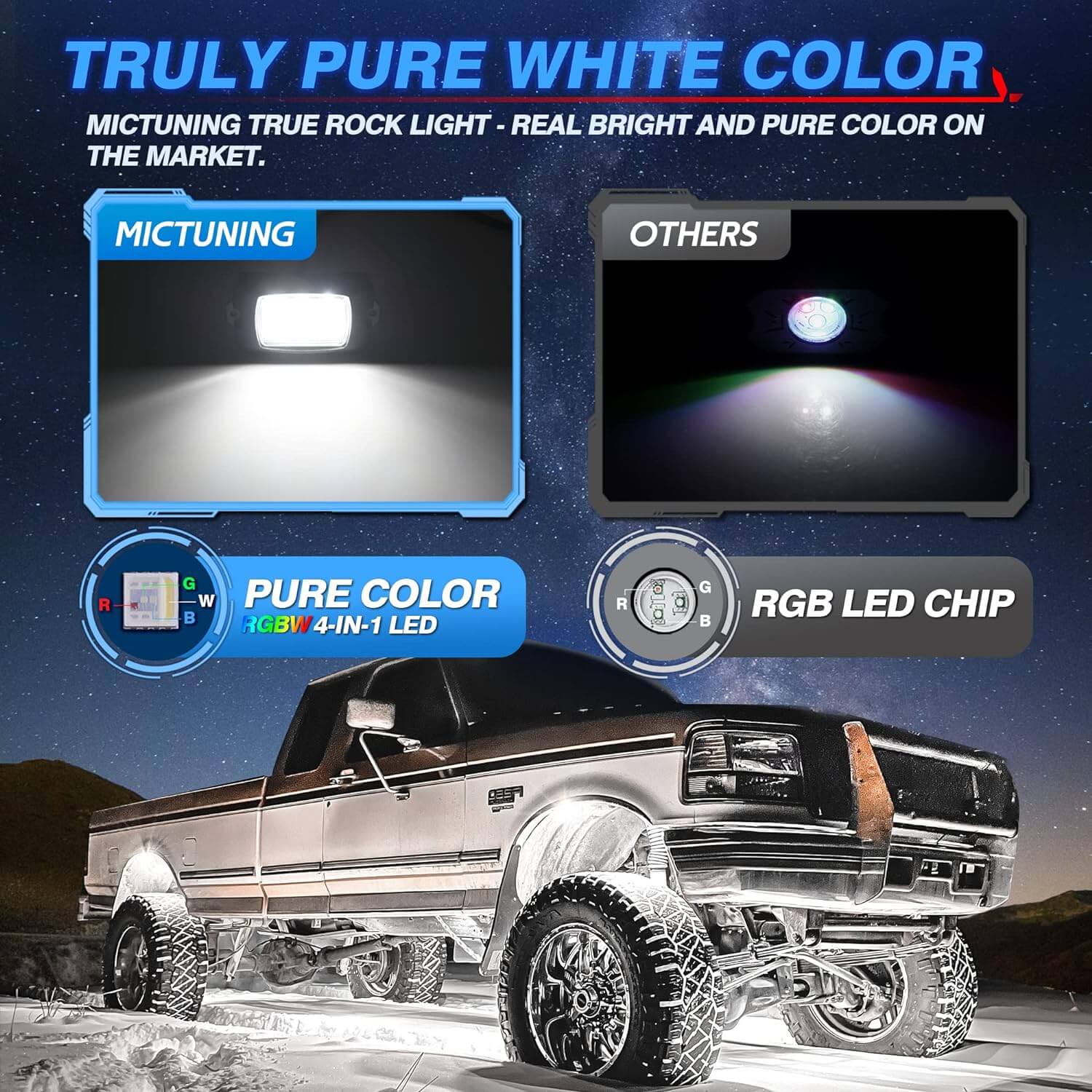 Q1 RGBW LED Rock Lights 4 Pods Underglow Neon Light for Car, Truck