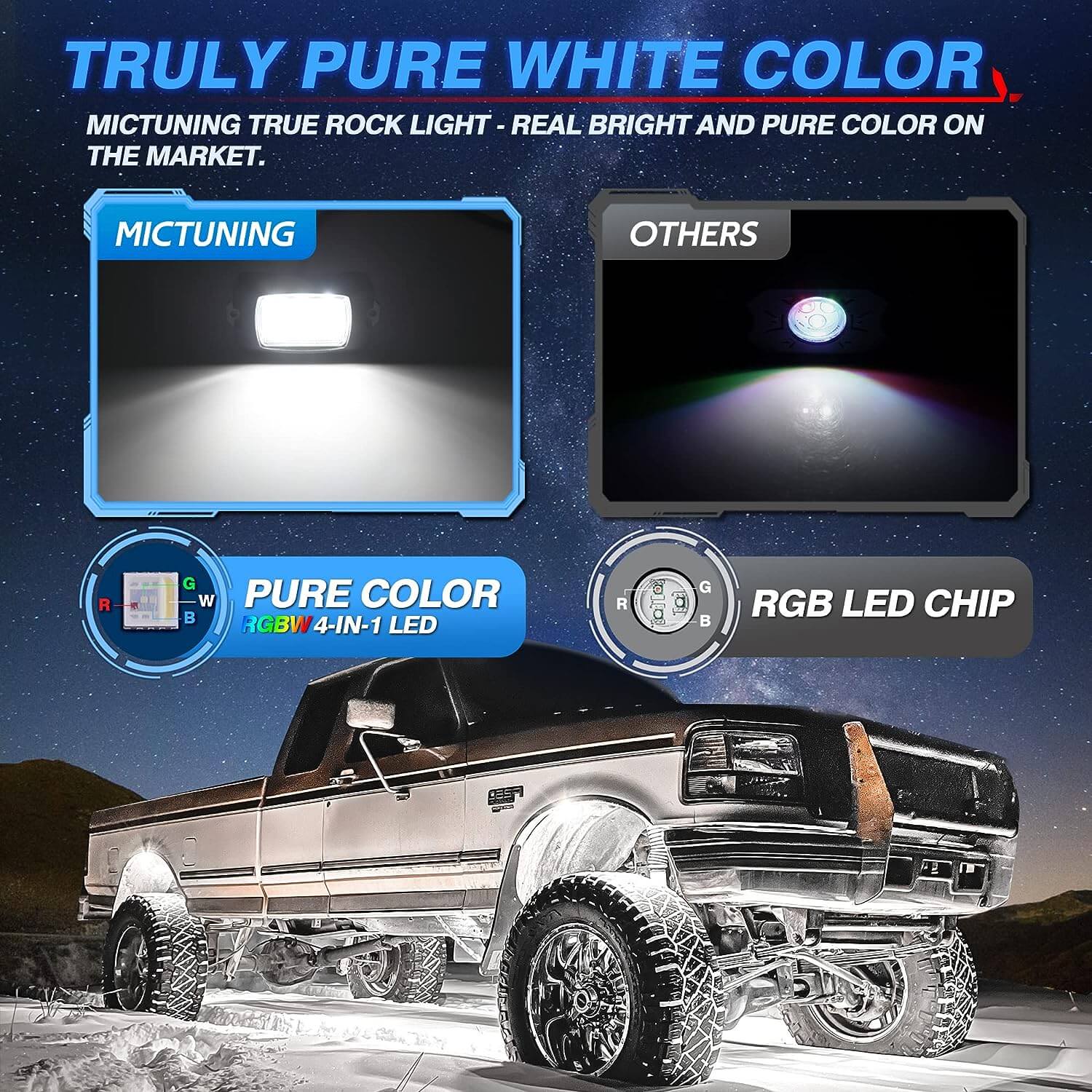 Q1 RGBW LED Rock Lights Dual Control Modes 8 Pods Underglow Neon