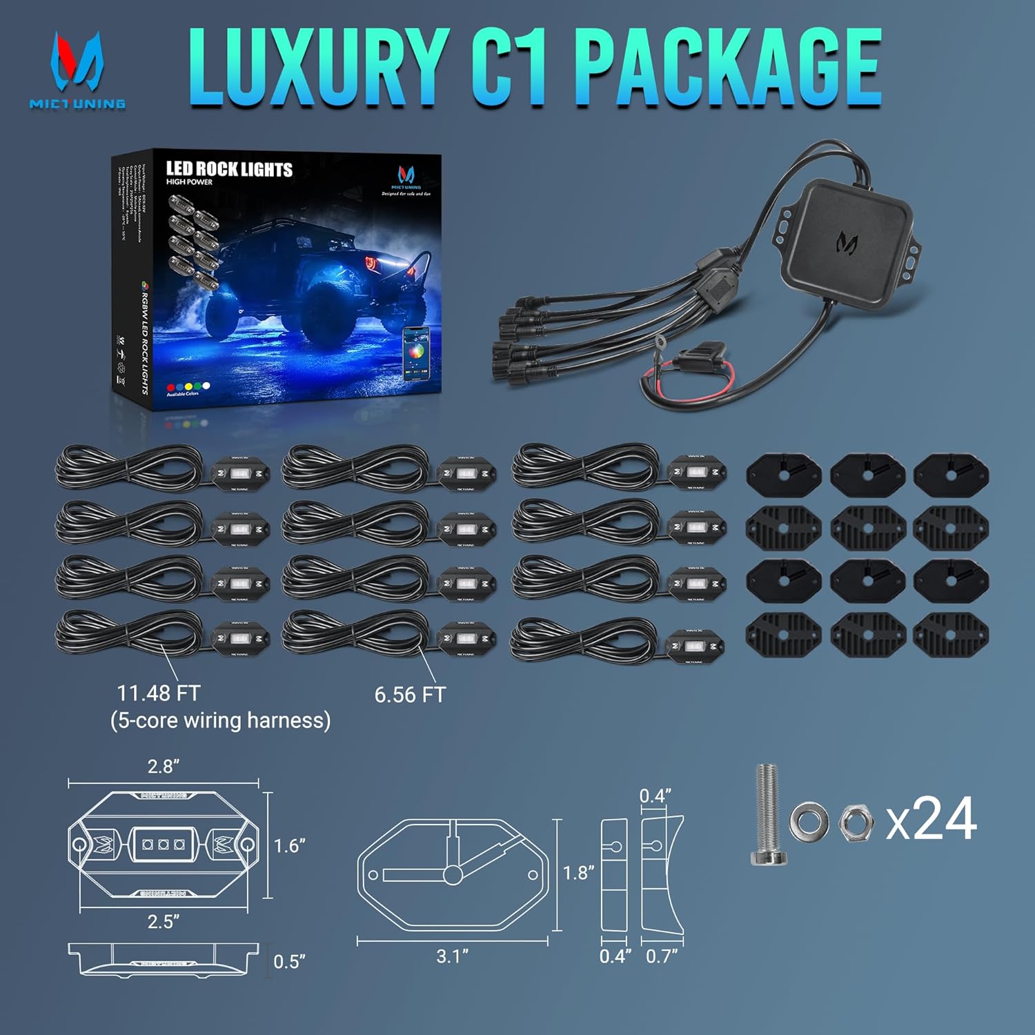 C1 RGBW LED Rock Lights 4-16 Pods Multicolor Underglow Neon Offroad Light Kit