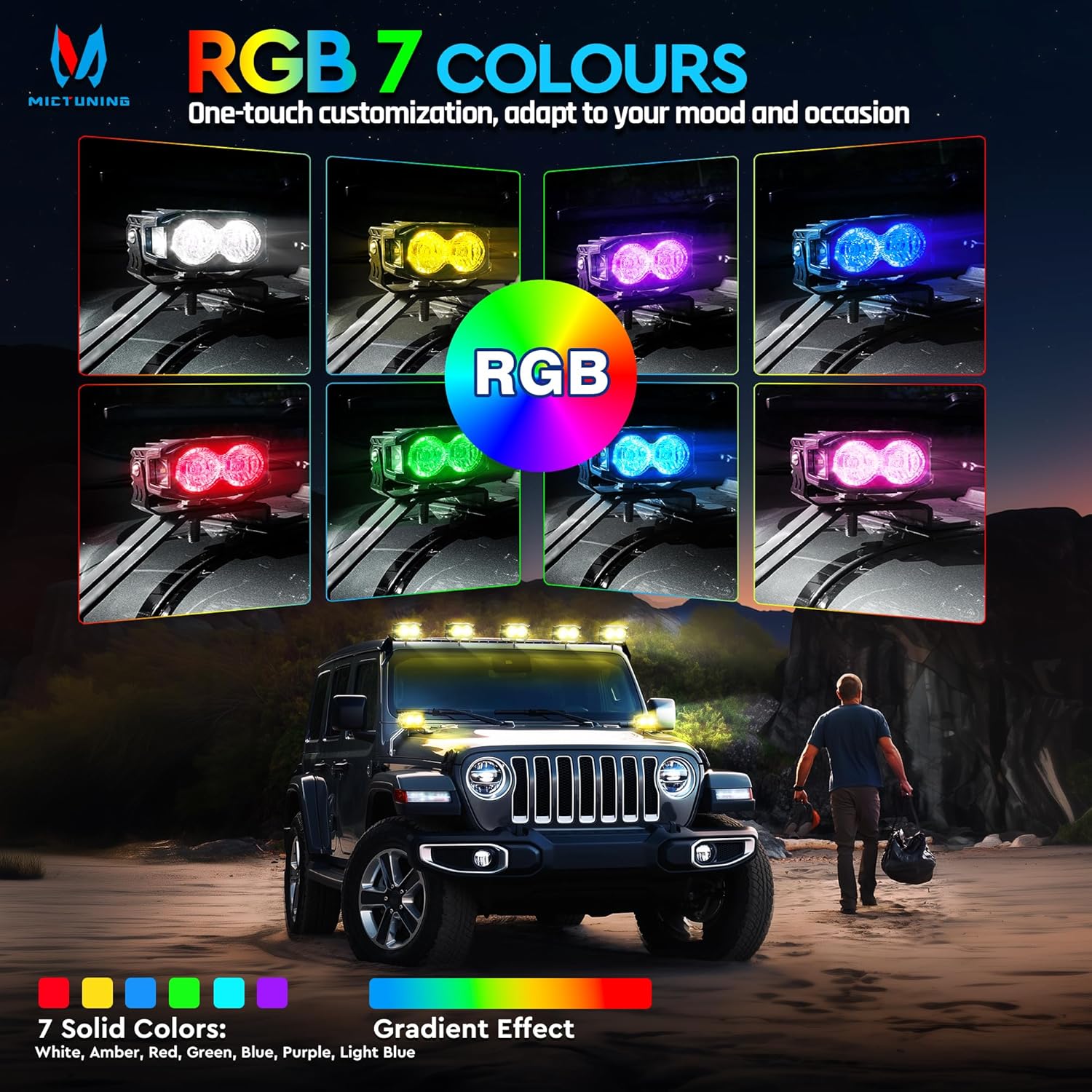 K3 4 Inch 56W LED Pod Lights RGB with White Offroad Driving Lights (7 Colors), w/ Wiring Harness Switch, Flood Beam/Spot Beam, 2PCS