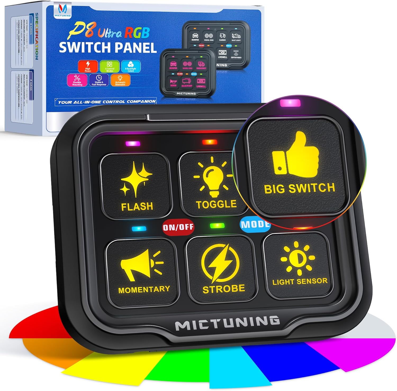 MICTUNING P8-Ultra 6/8 Gang Switch Panel, Larger & Tactile Switches ...