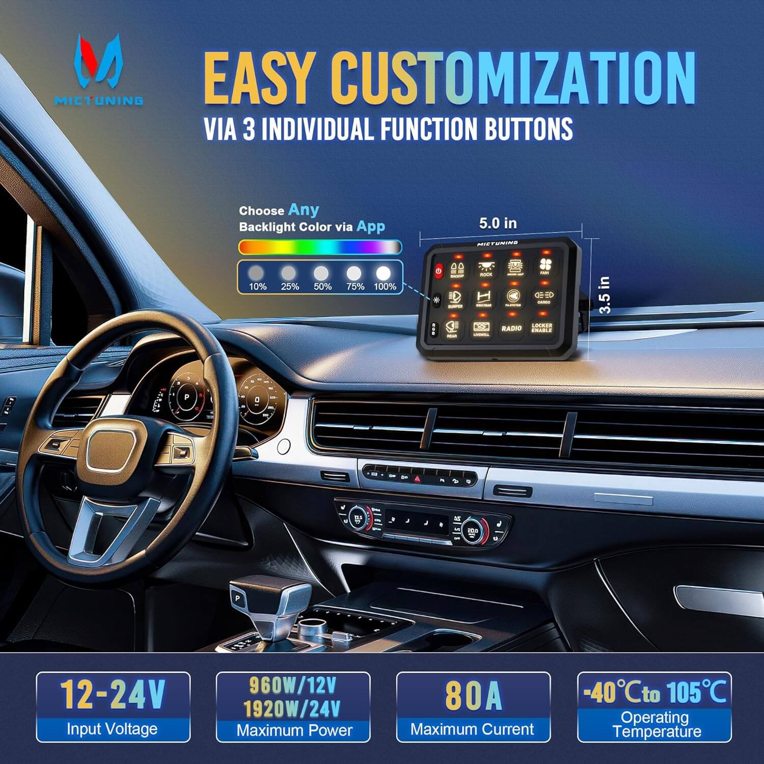 N8 RGBW/RGB+IC Car Underglow Light Kit Bundle with Bluetooth 8/12 Gang RGB Switch Panel P1s