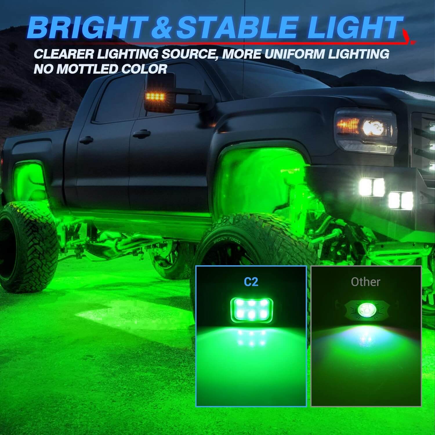C2 Curved LED Rock Light Pure Sigle Color 4-16 Pods, White/Blue/Red/Green