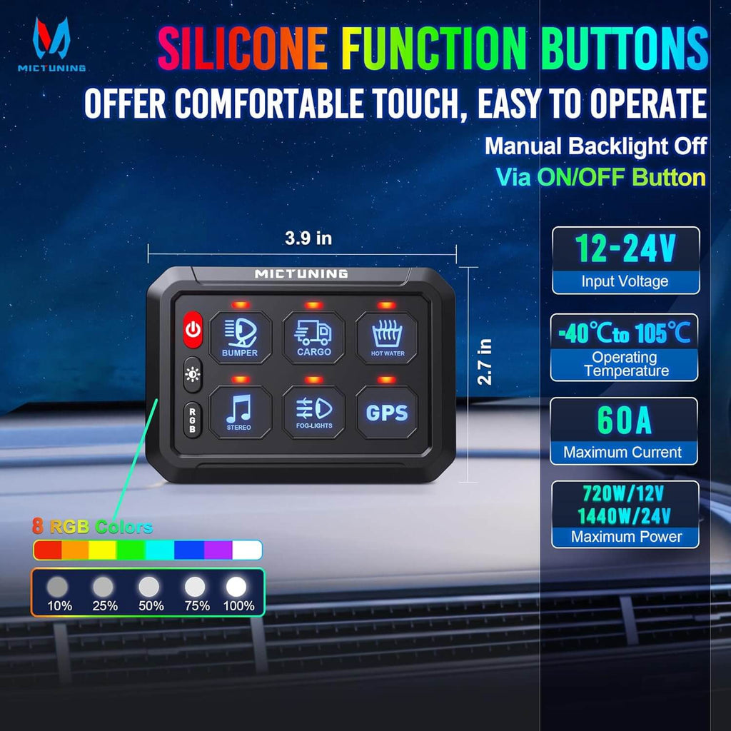 P1s RGB 4/6/8/12 Gang Switch Panel MICTUNING, Multiple Light Controller ...