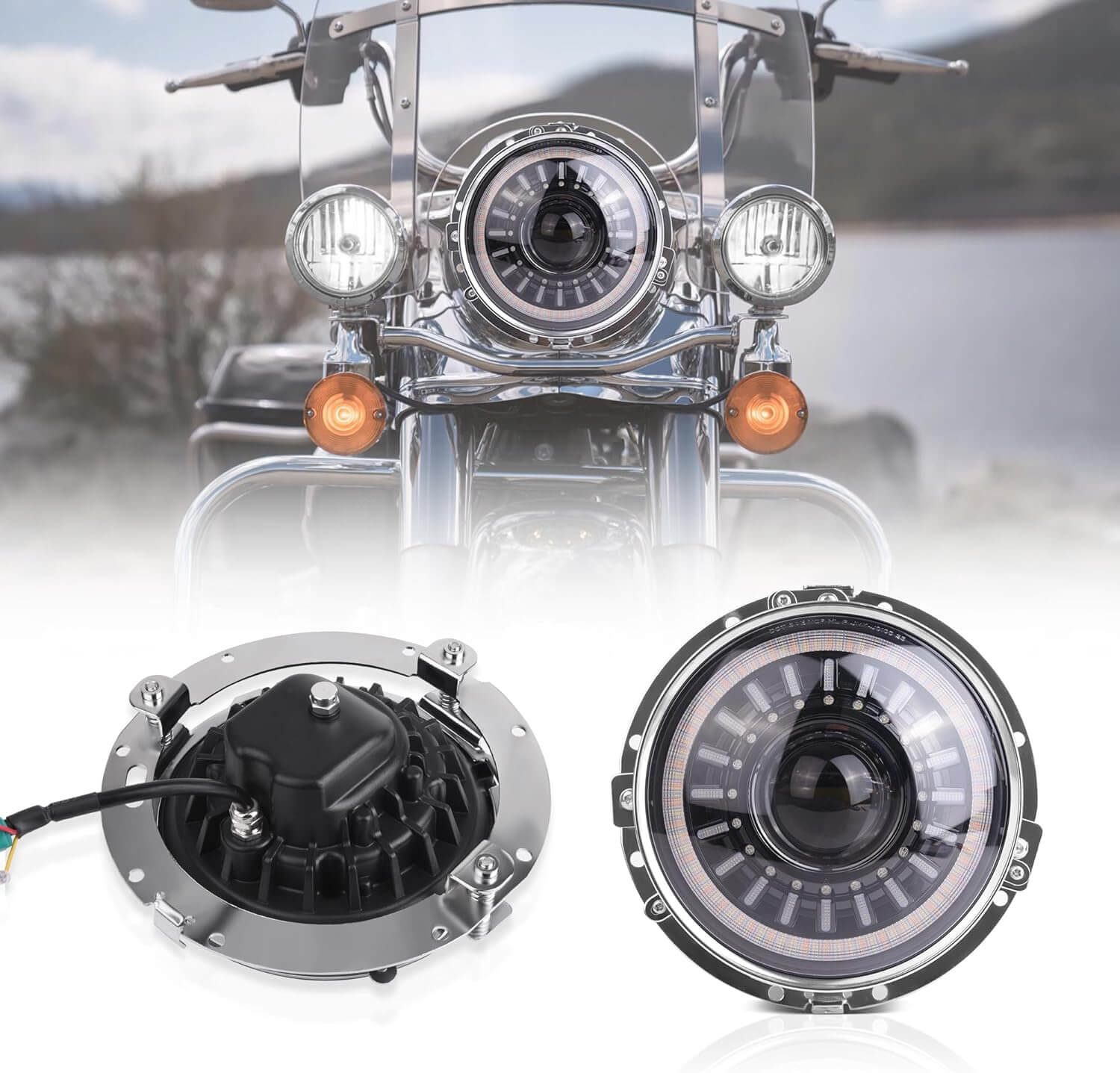 J1 Anti-glare 1000% Brighter 7″ Round Led Headlights with Start-up Gradient Welcome Halo, Motorcycle Headlights