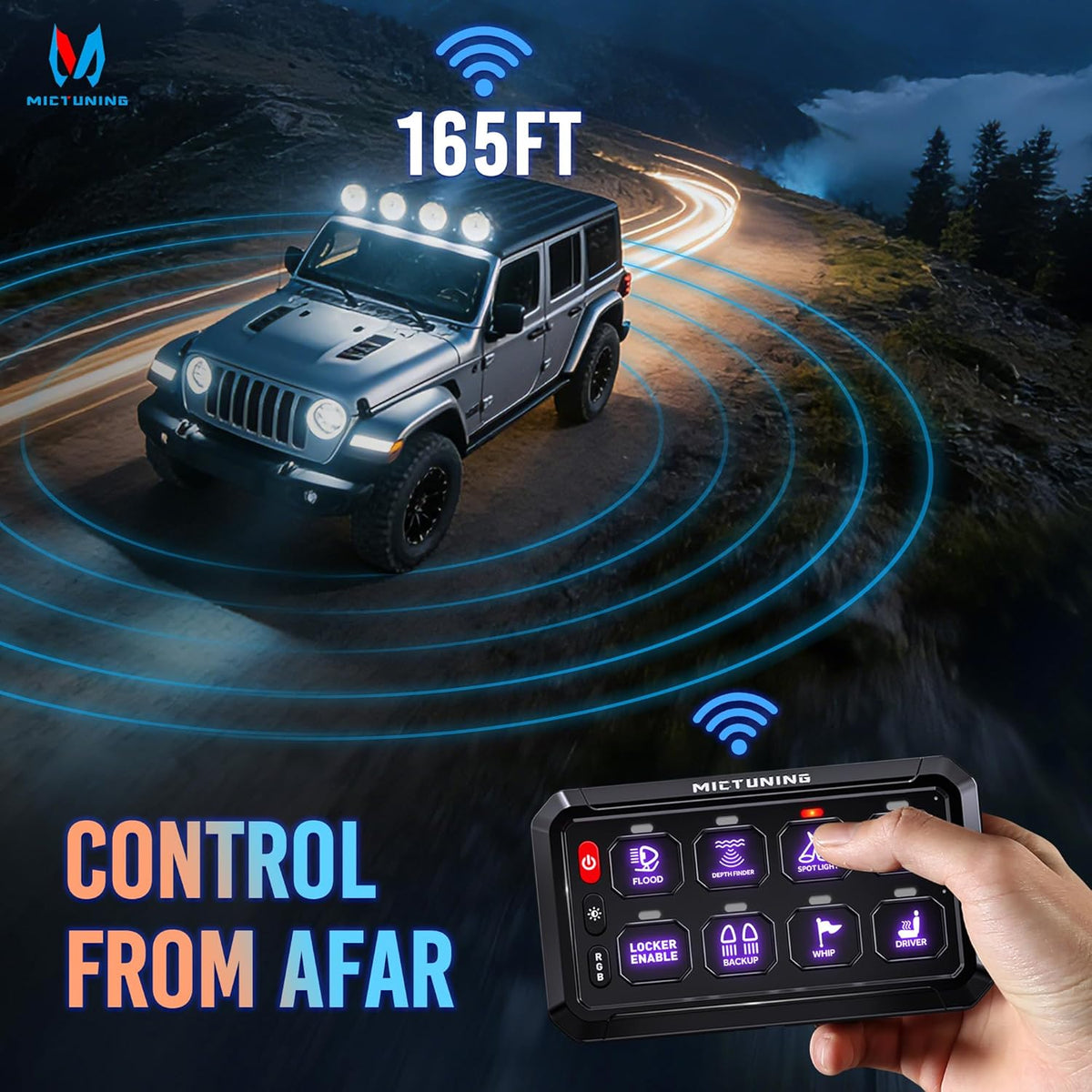 P1s-AC Wireless Cordless RGB Switch Panel Up to 265FT 8/12 Gang Bundle with Q2 MAX RGB+IC Rock Lights Individual Group Control, 8-16 Pods