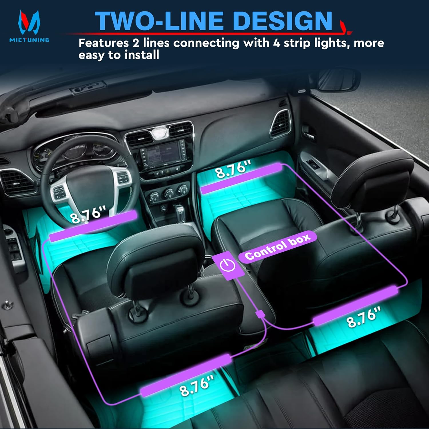 N1 RGB Car Interior Lights 4pcs 48 LEDs Car LED Strip Atmosphere Light  with Music Sensor APP Controller 12V/24V