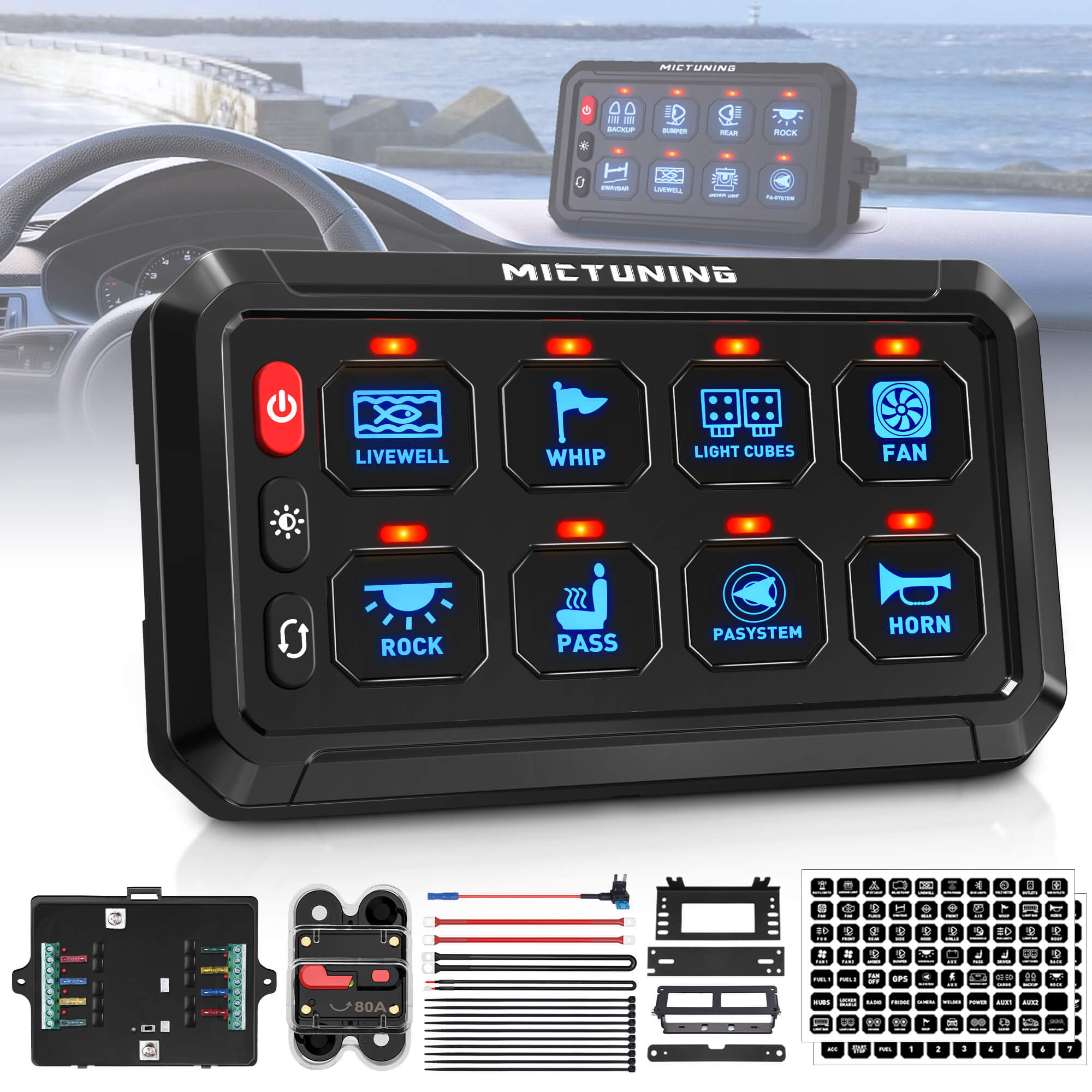 All-In-One Auxiliary Blue/Green Switch Panel, MICTUNING P1S-B 5