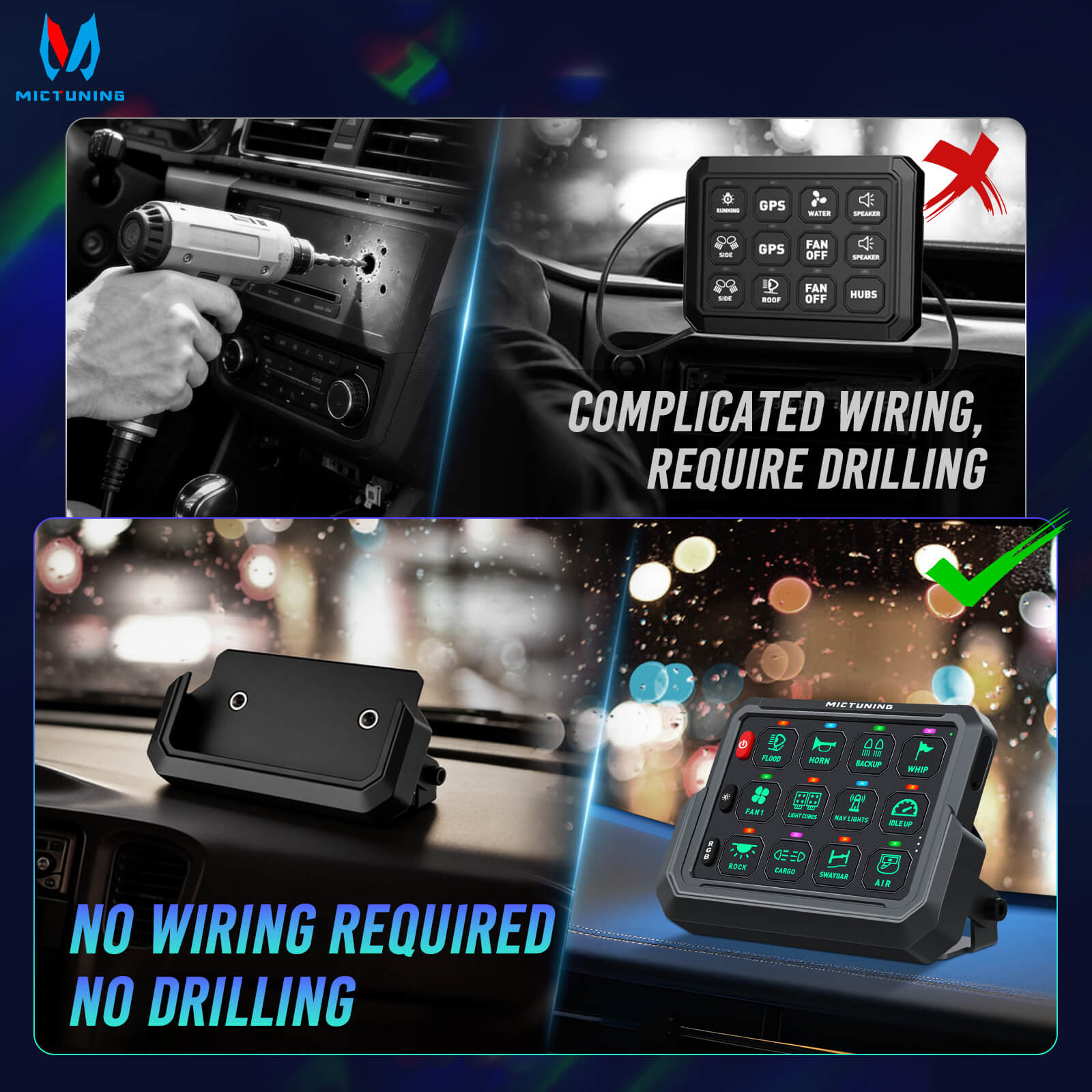 Upgraded P1s-AC-APP Wireless RGB Switch Panel with App Control, 8/12 Gang, 262FT Range, Aluminum Alloy 4 Control Modes