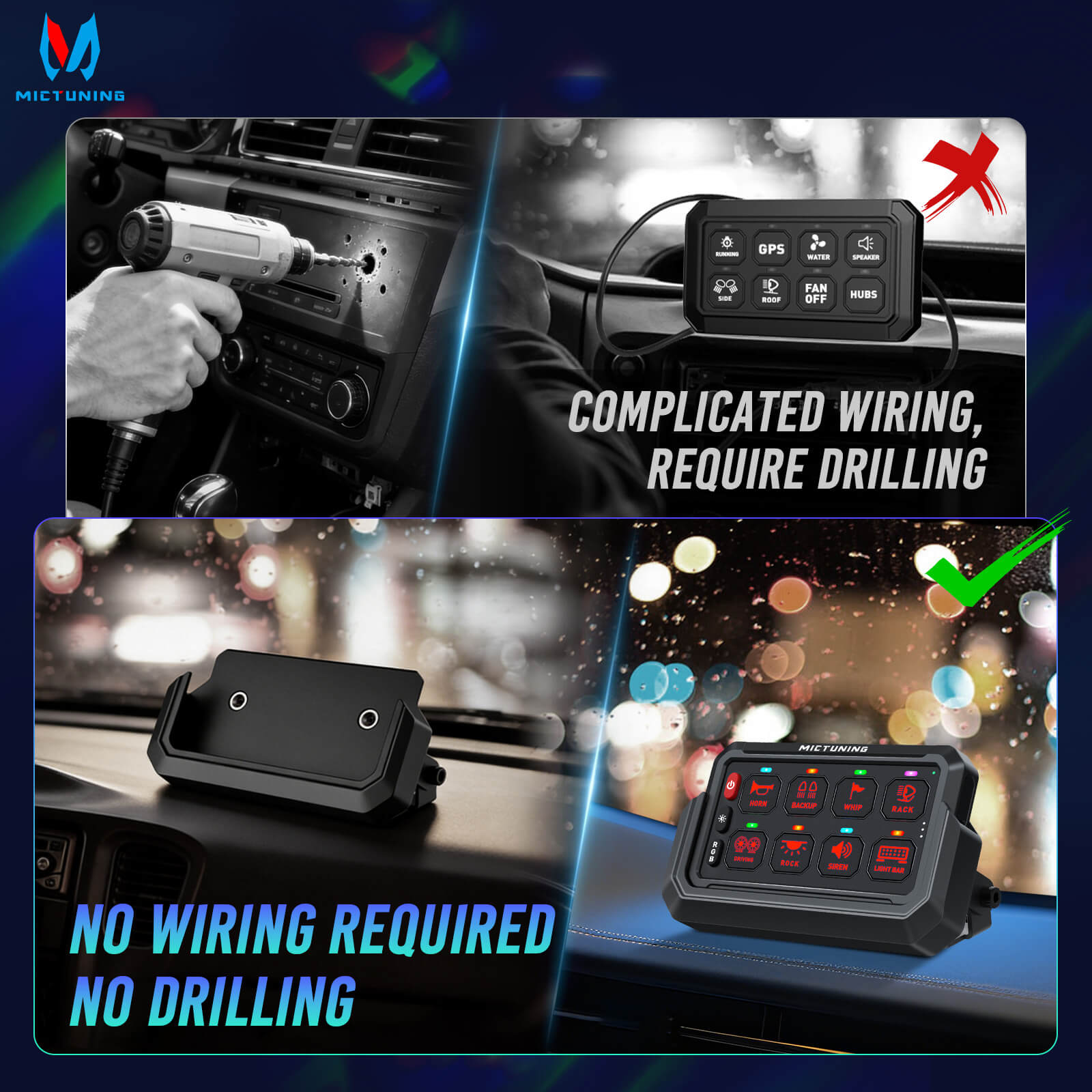 Upgraded P1s-AC-APP Wireless RGB Switch Panel with App Control, 8/12 Gang, 262FT Range, Aluminum Alloy 4 Control Modes