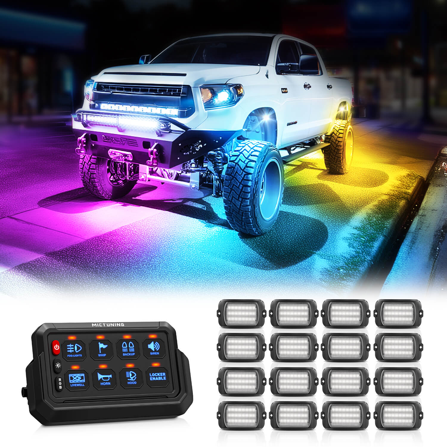 Q1 Max RGB+IC Rock Lights + P1s-AC Wireless 8/12 Gang RGB Switch