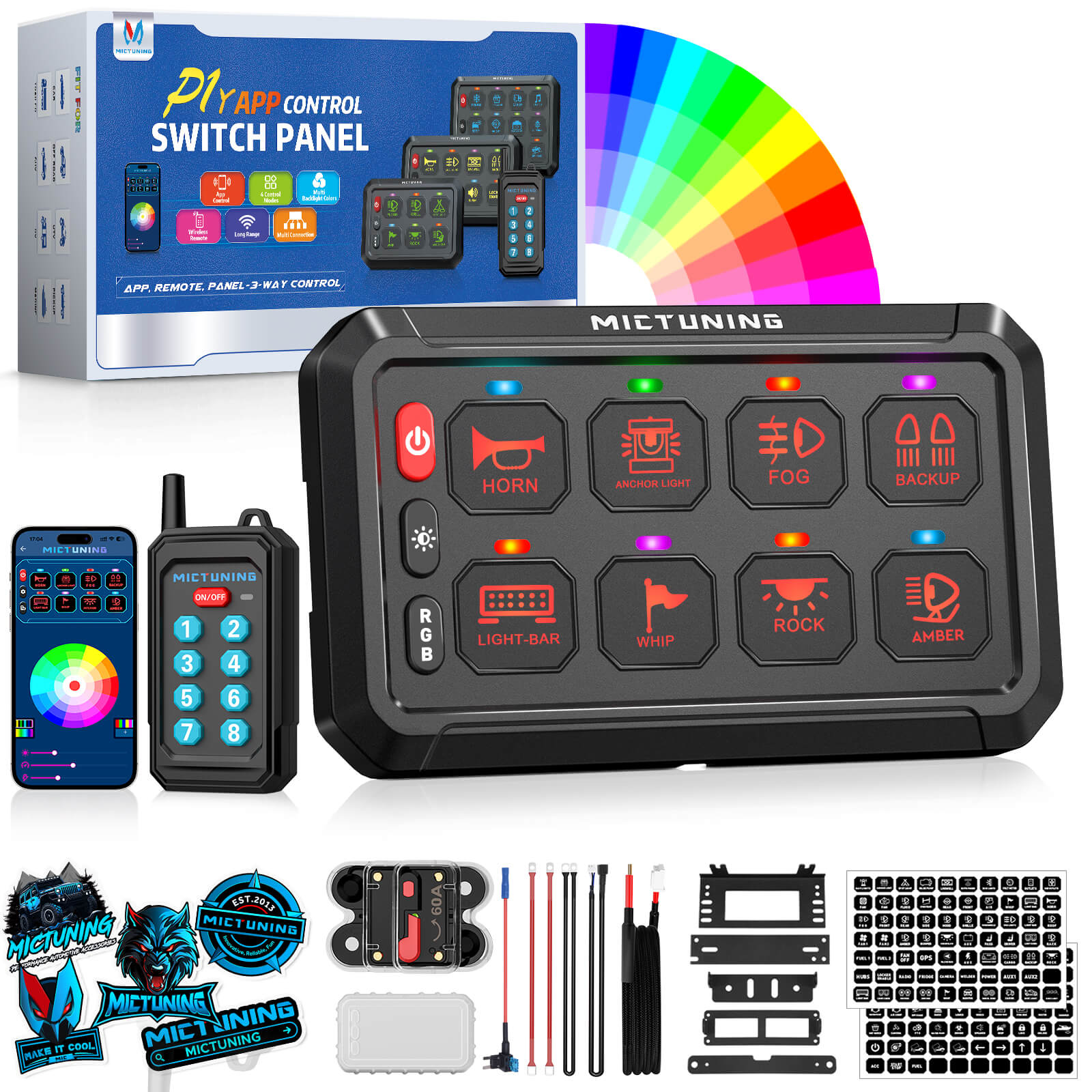 Upgraded P1Y RGB Switch Panel with Wireless Remote+App Control, 8