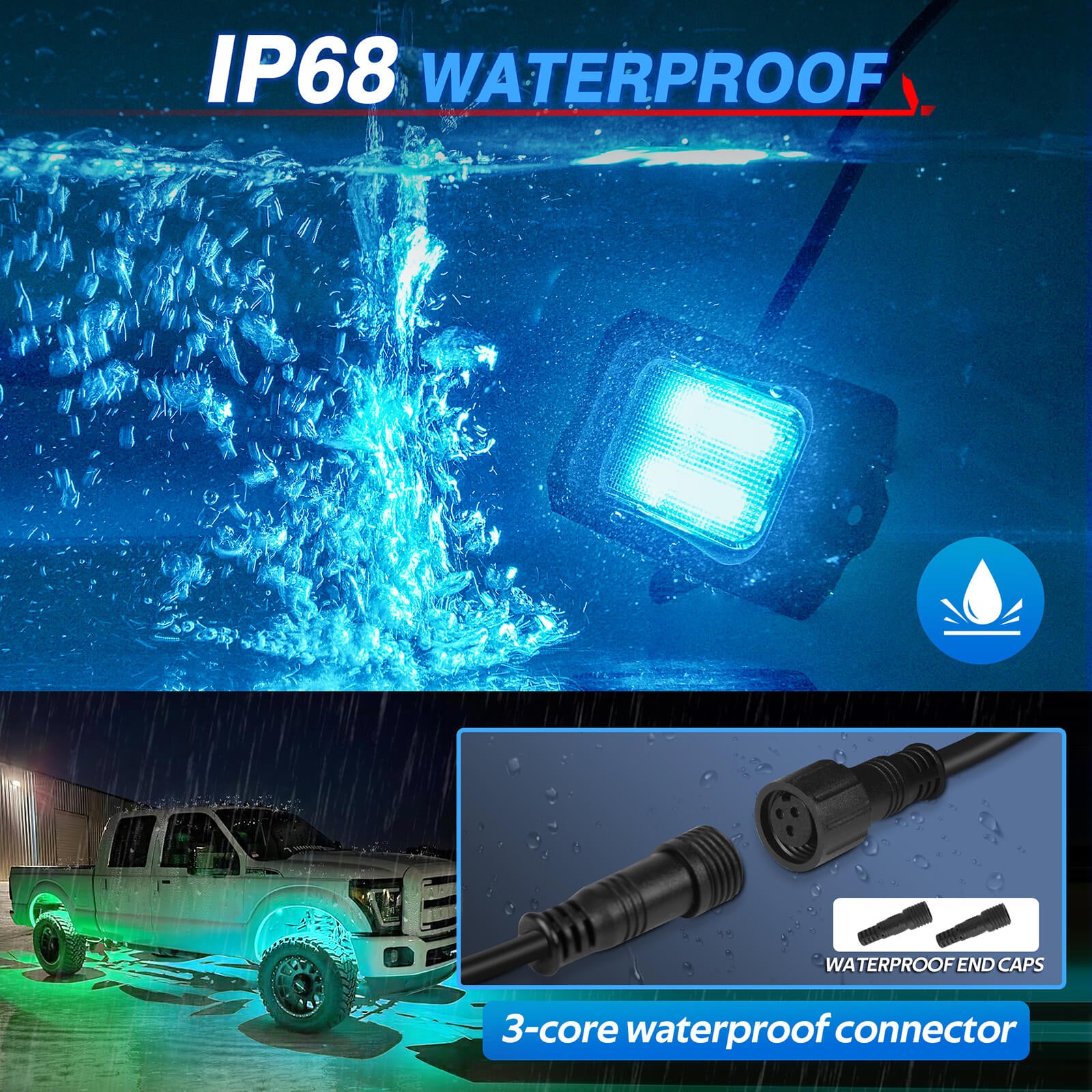 C2 RGB+IC Chasing Color LED Rock Lights Kit Bundle W1 3FT/4FT Spiral LED Whip Lights Kit