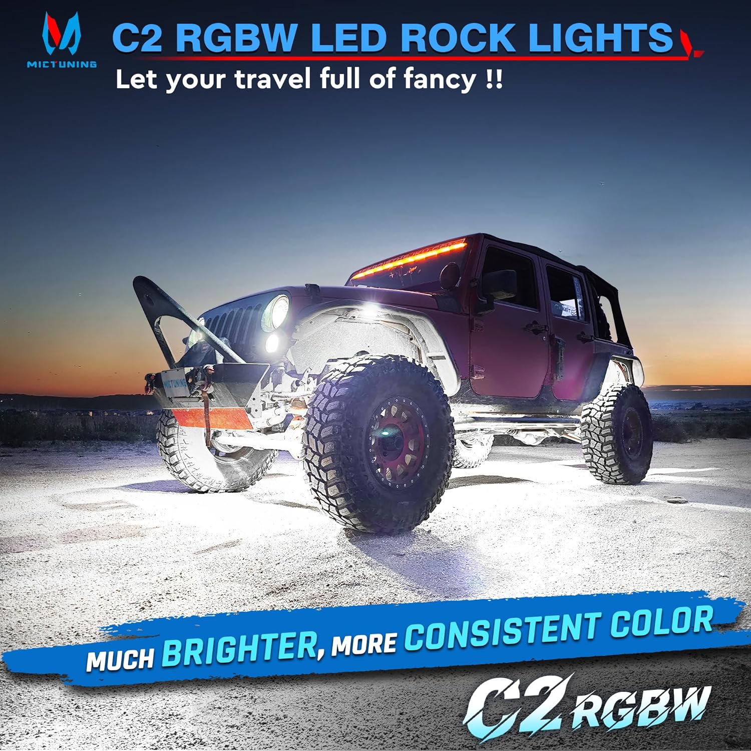 C2 RGBW LED Rock Lights Kit 8-16 Pods Bundle with P1s-W Wireless RGB Switch Panel 8/12 Gang, Up to 328FT Range