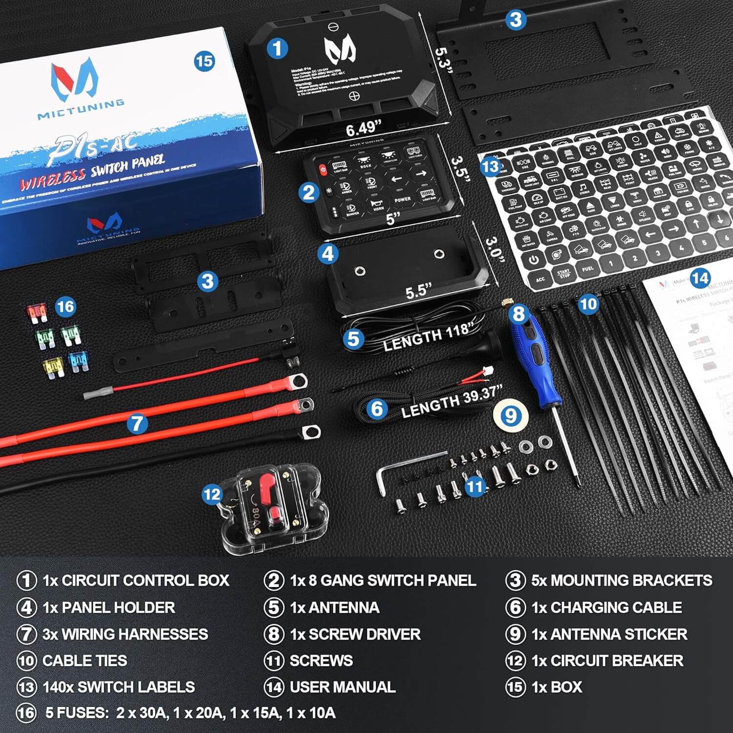 N8 RGBW/RGB+IC Car Underglow Light Kit Bundle with Wireless 8/12 Gang RGB Switch Panel P1s-AC