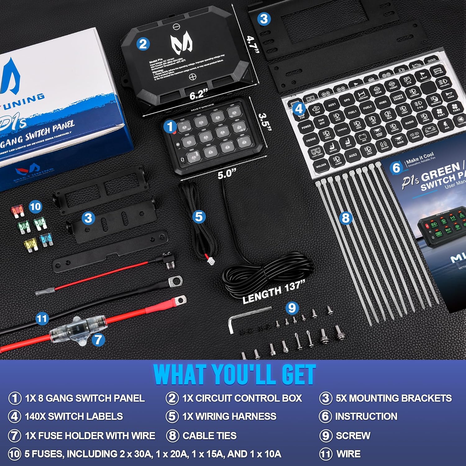 Blue/Green P1S Switch Panel | P1s-X Switch Panel | P1B Switch Panel, 8/12 Gang Multifunction Switch Panel