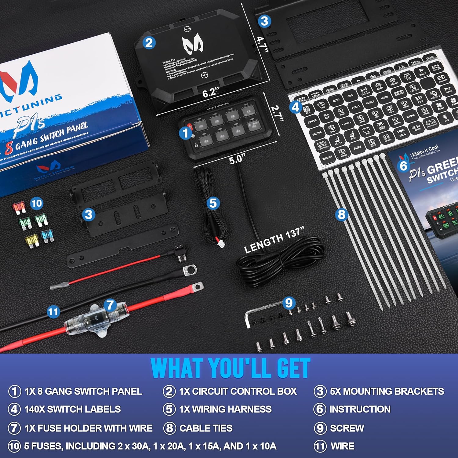 Blue/Green P1S Switch Panel | P1s-X Switch Panel | P1B Switch Panel, 8/12 Gang Multifunction Switch Panel