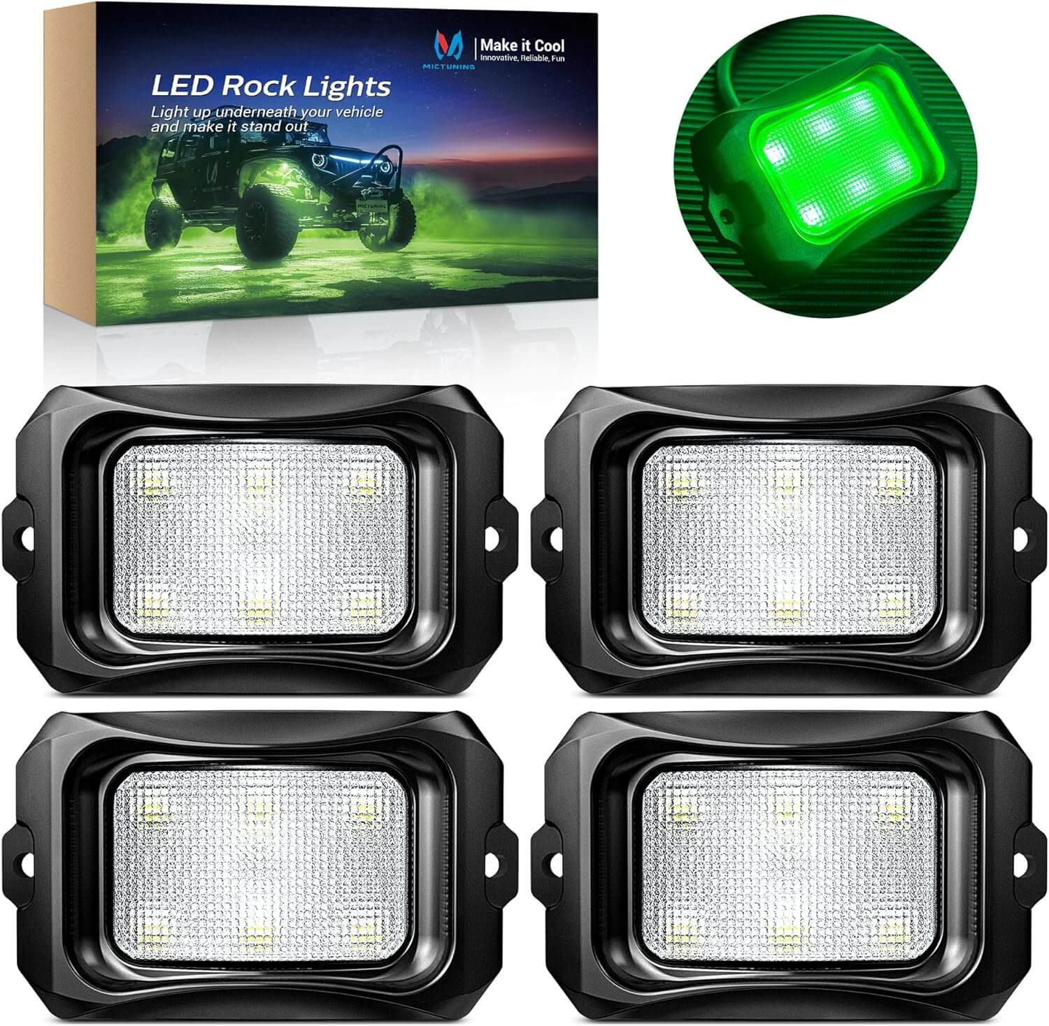 C2 Curved LED Rock Light Pure Sigle Color 4-16 Pods, White/Blue/Red/Green