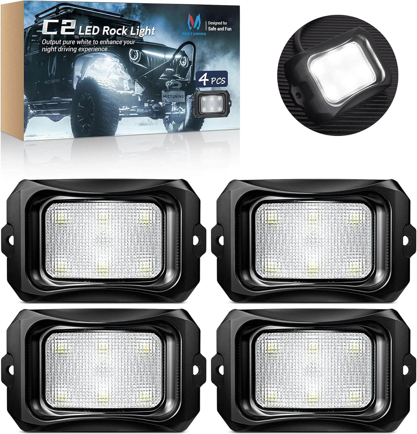 C2 Curved LED Rock Light Pure Sigle Color 4-16 Pods, White/Blue/Red/Green