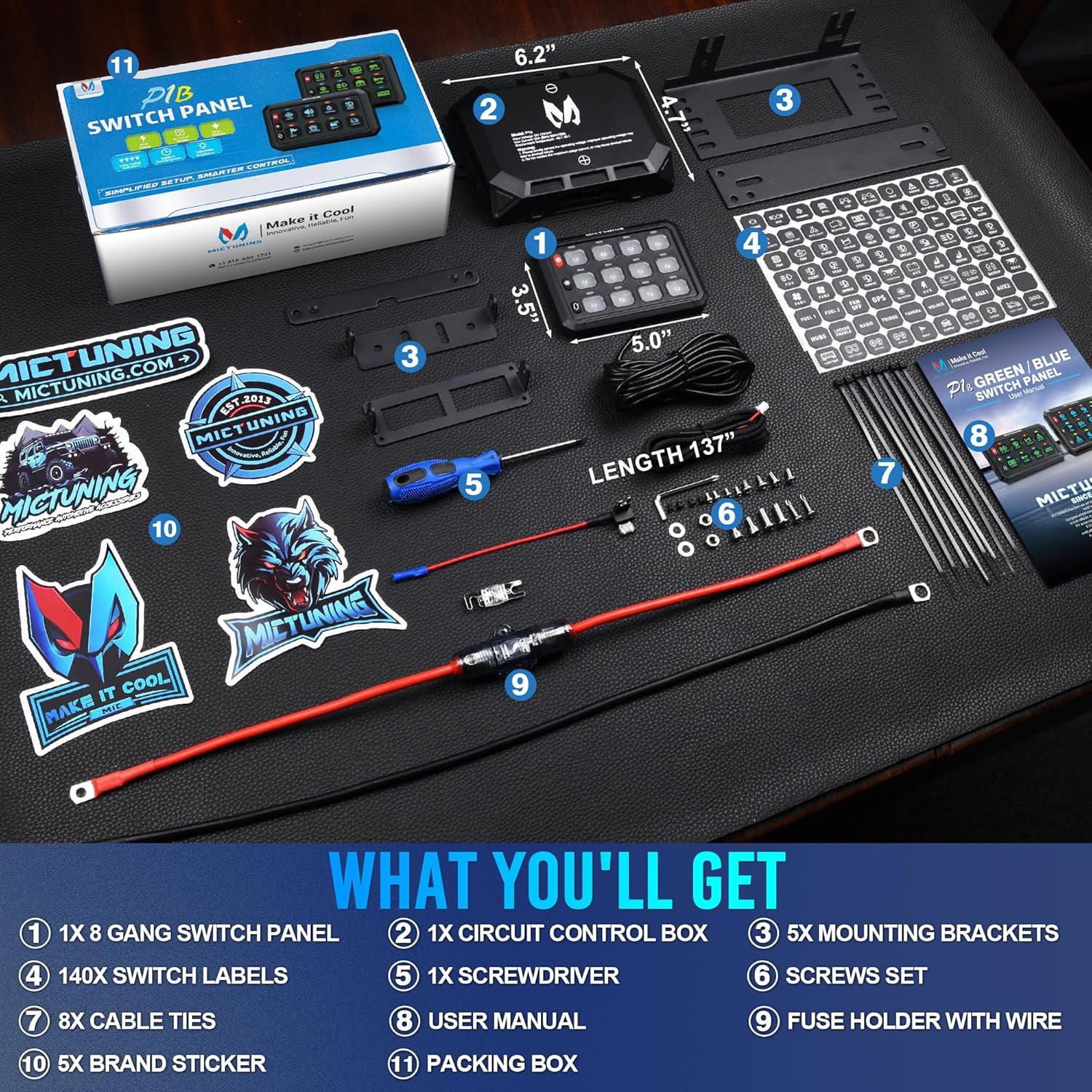 Blue/Green P1S Switch Panel | P1s-X Switch Panel | P1B Switch Panel, 8/12 Gang Multifunction Switch Panel