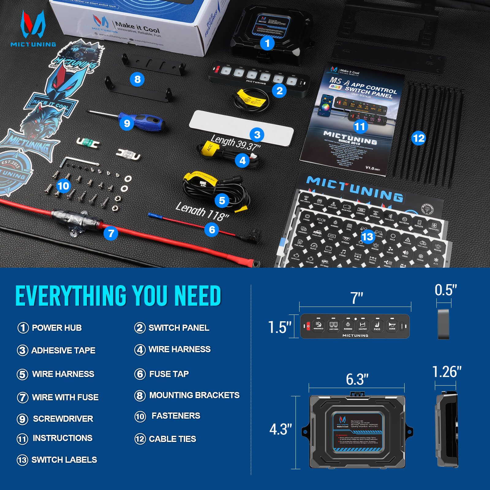 MS-A Slim App Control Switch Panel 4 Gang/6 Gang, RGB Auto-dimming Backlit, Multifunction Toggle Momentary Flash Strobe Circuit Control Relay System Box