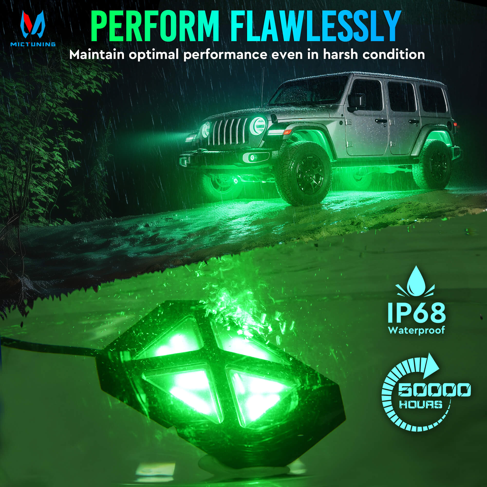 MS-W Slim Wireless Switch Panel Up to 208FT Range 6 Gang/8 Gang Bundle with C4 4-Sided RGBW LED Rock Lights 8-16 Pods