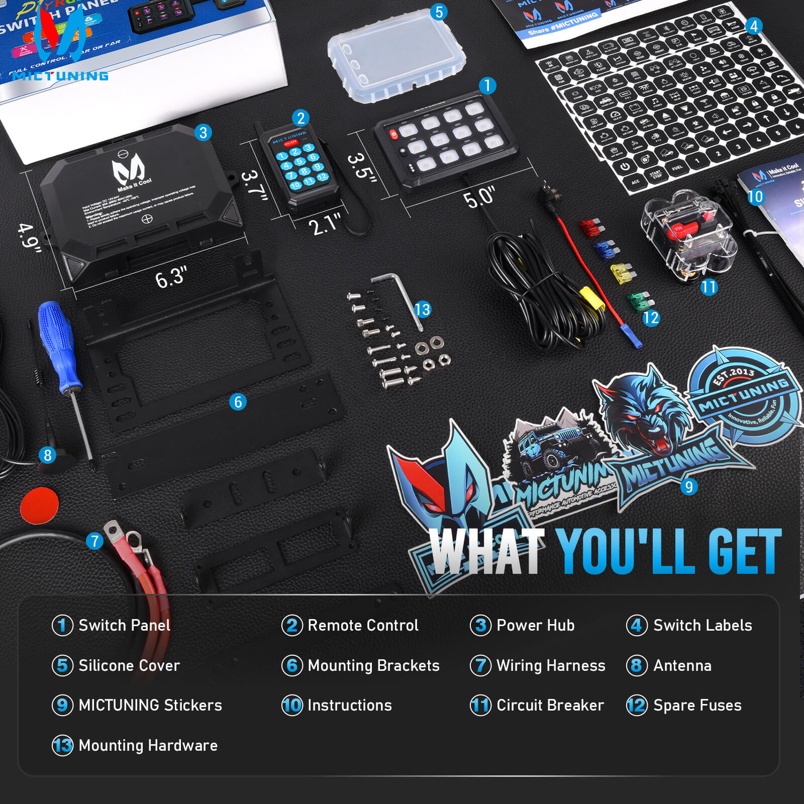 2025 Upgraded P1Y RGB Switch Panel with Wireless Remote+App Control, 8/12 Gang, Circuit Box Toggle Switch Momentary Circuit 230FT Control Relay System