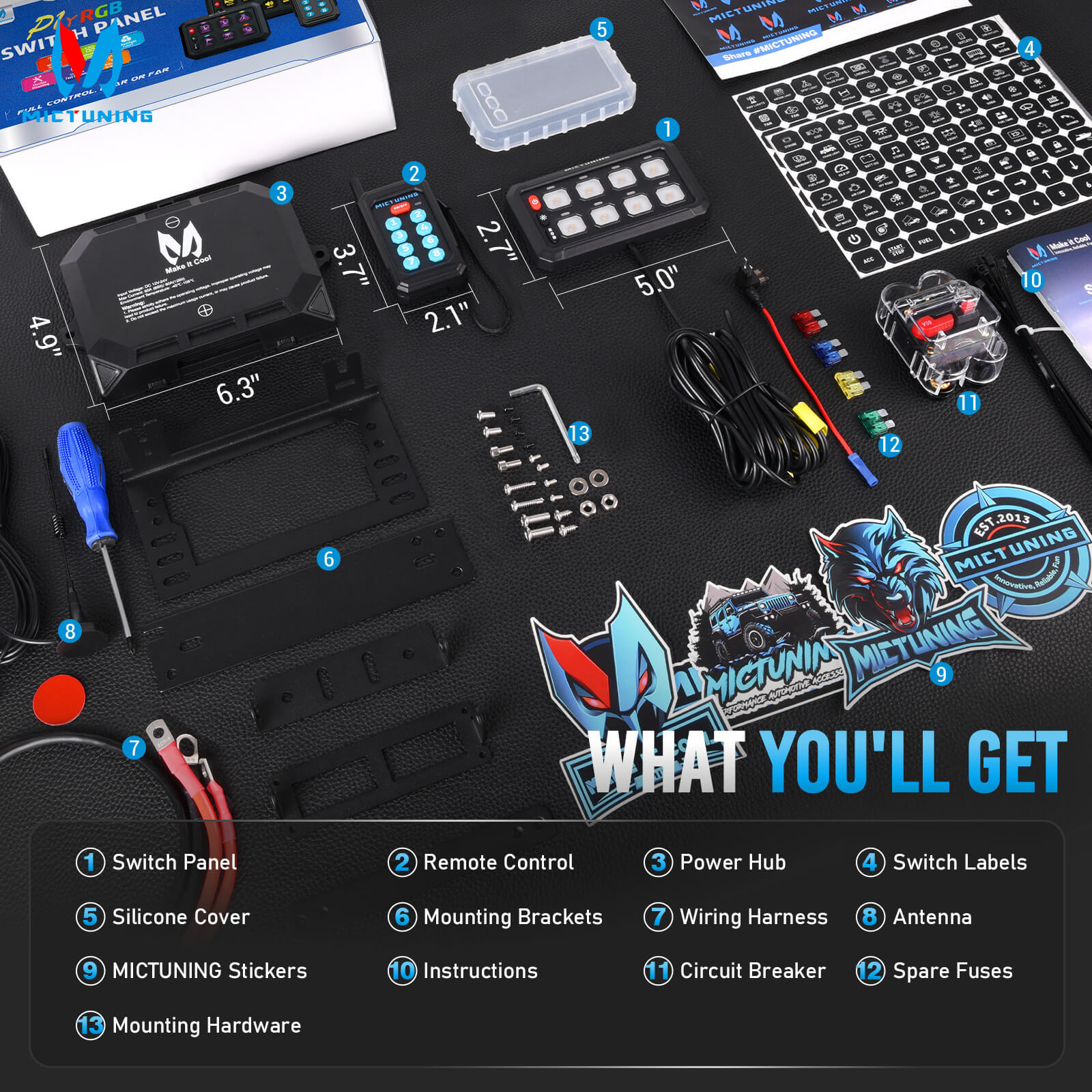 2025 Upgraded P1Y RGB Switch Panel with Wireless Remote+App Control, 8/12 Gang, Circuit Box Toggle Switch Momentary Circuit 230FT Control Relay System