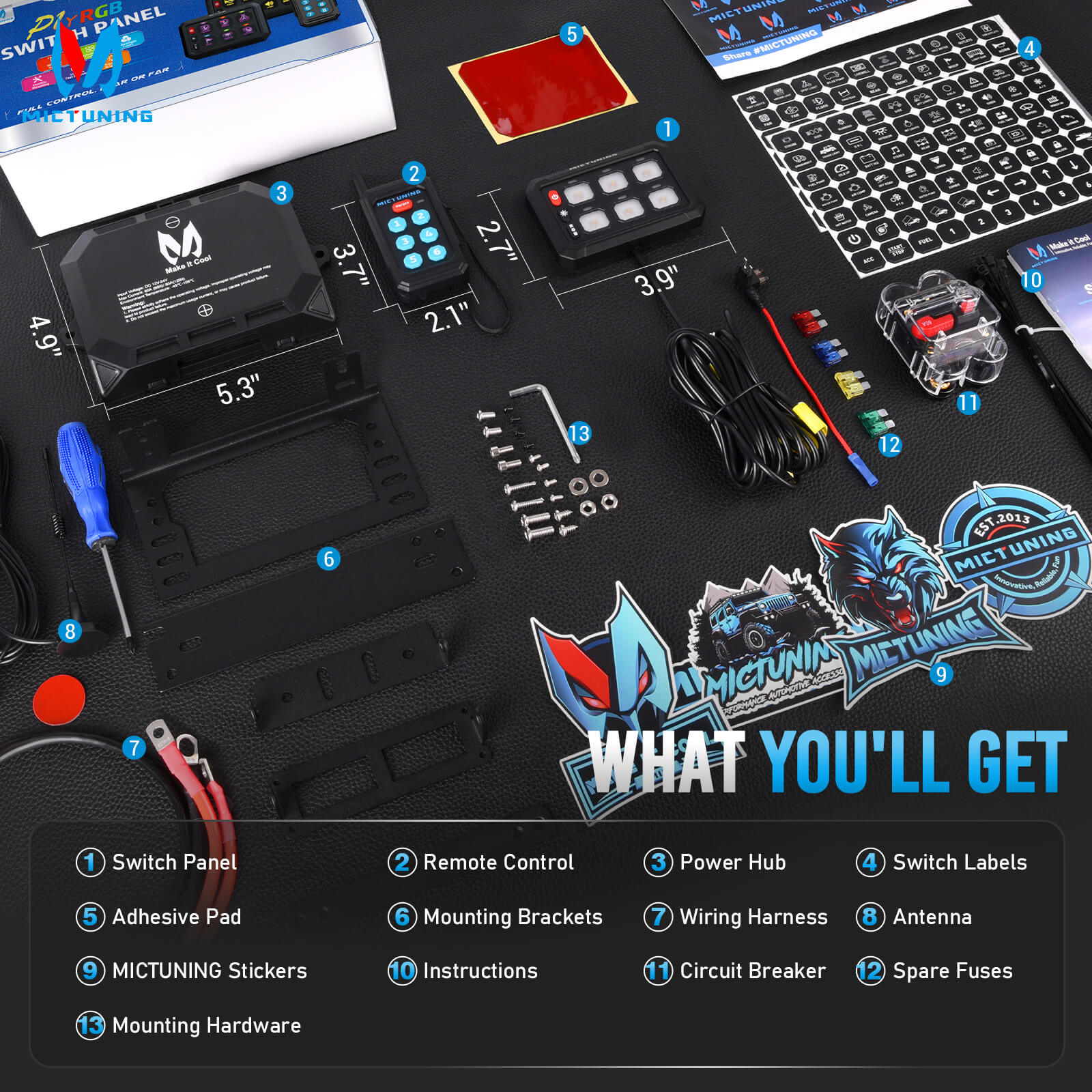 MICTUNING P1Y RGB Switch Panel with Remote+App Control, 6/8/12