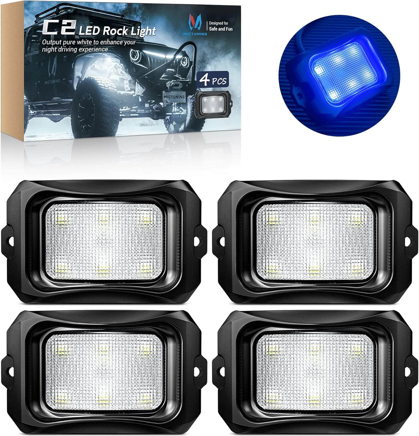 C2 Curved LED Rock Light Pure Sigle Color 4-16 Pods, White/Blue/Red/Green