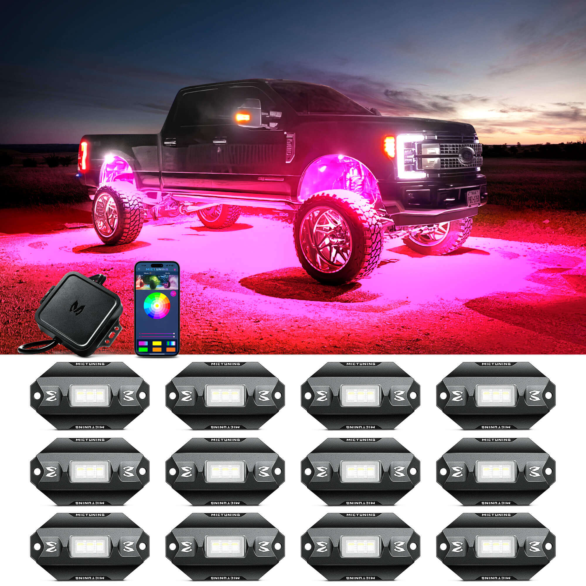 MICTUNING C1 RGBW LED Rock Lights 4-12 Pods Multicolor Underglow
