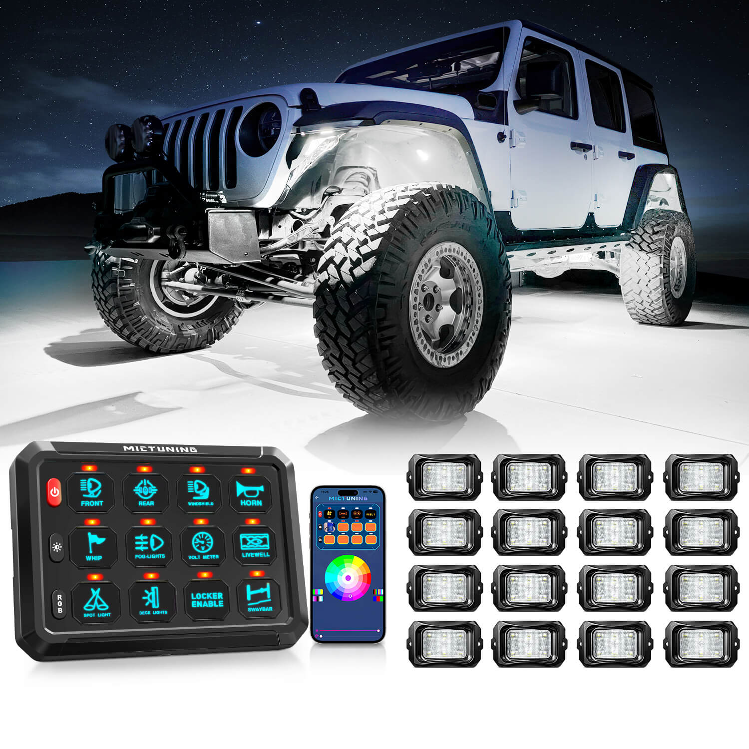 P1s Bluetooth RGB Switch Panel Bundle with C2 RGBW LED Rock Lights Kit