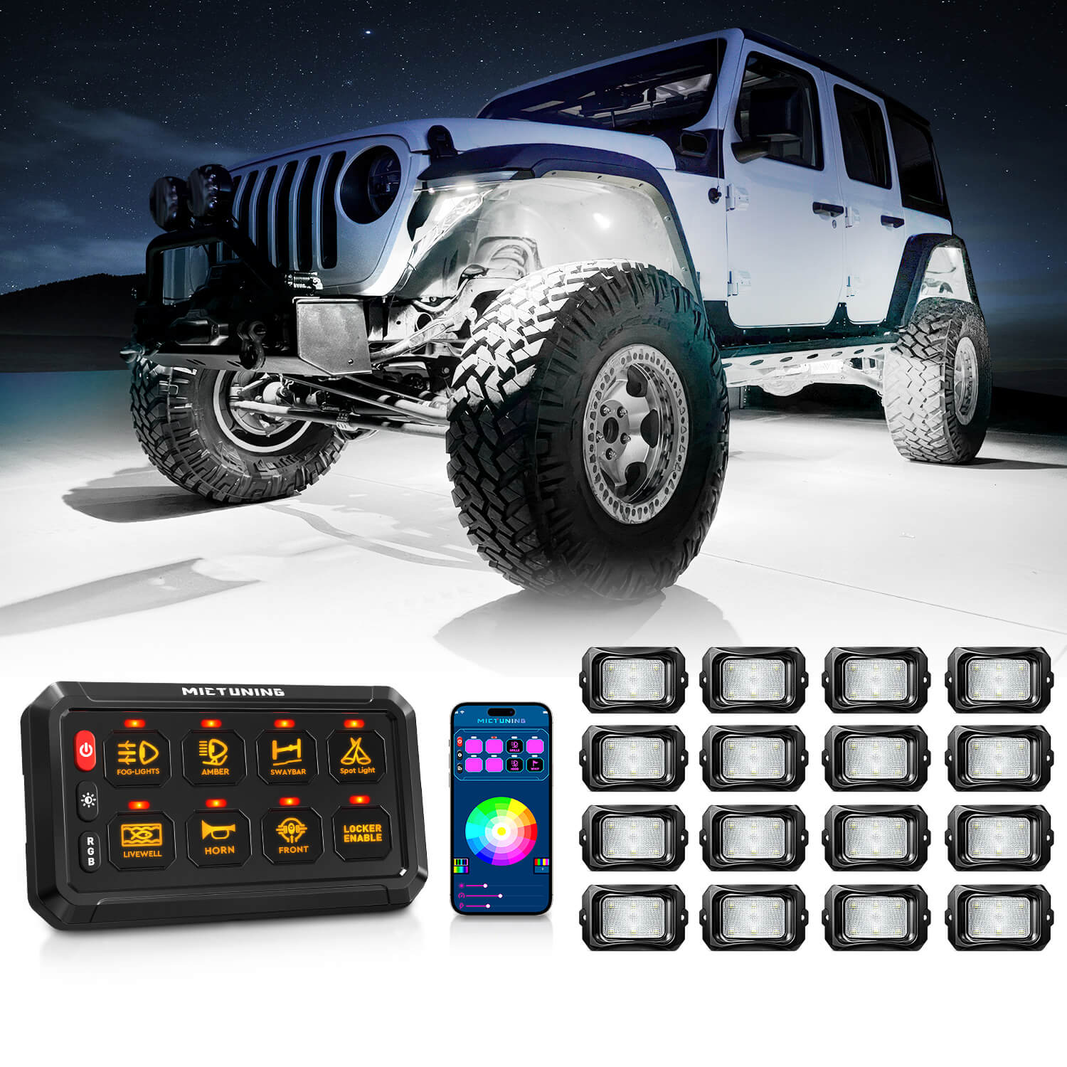 P1s-APP Bluetooth RGB Switch Panel Bundle with C2 RGBW LED Rock Lights