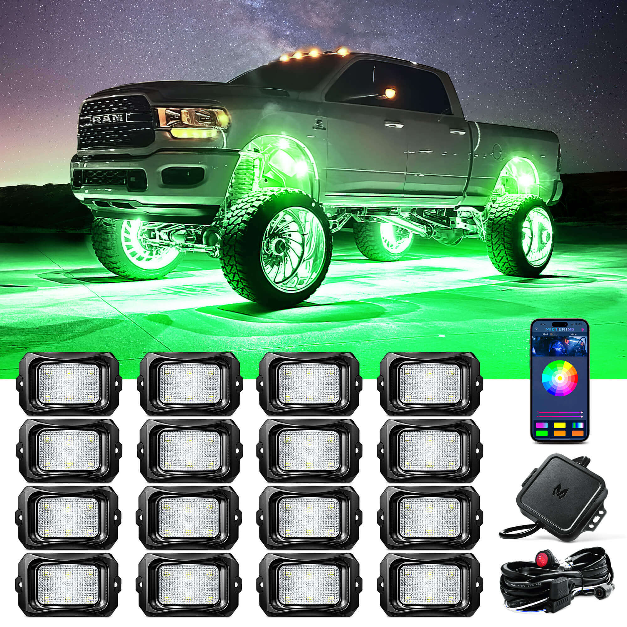 MICTUNING C2 RGBW Rock Lights Exclusive 4-16 pods LED Curved 