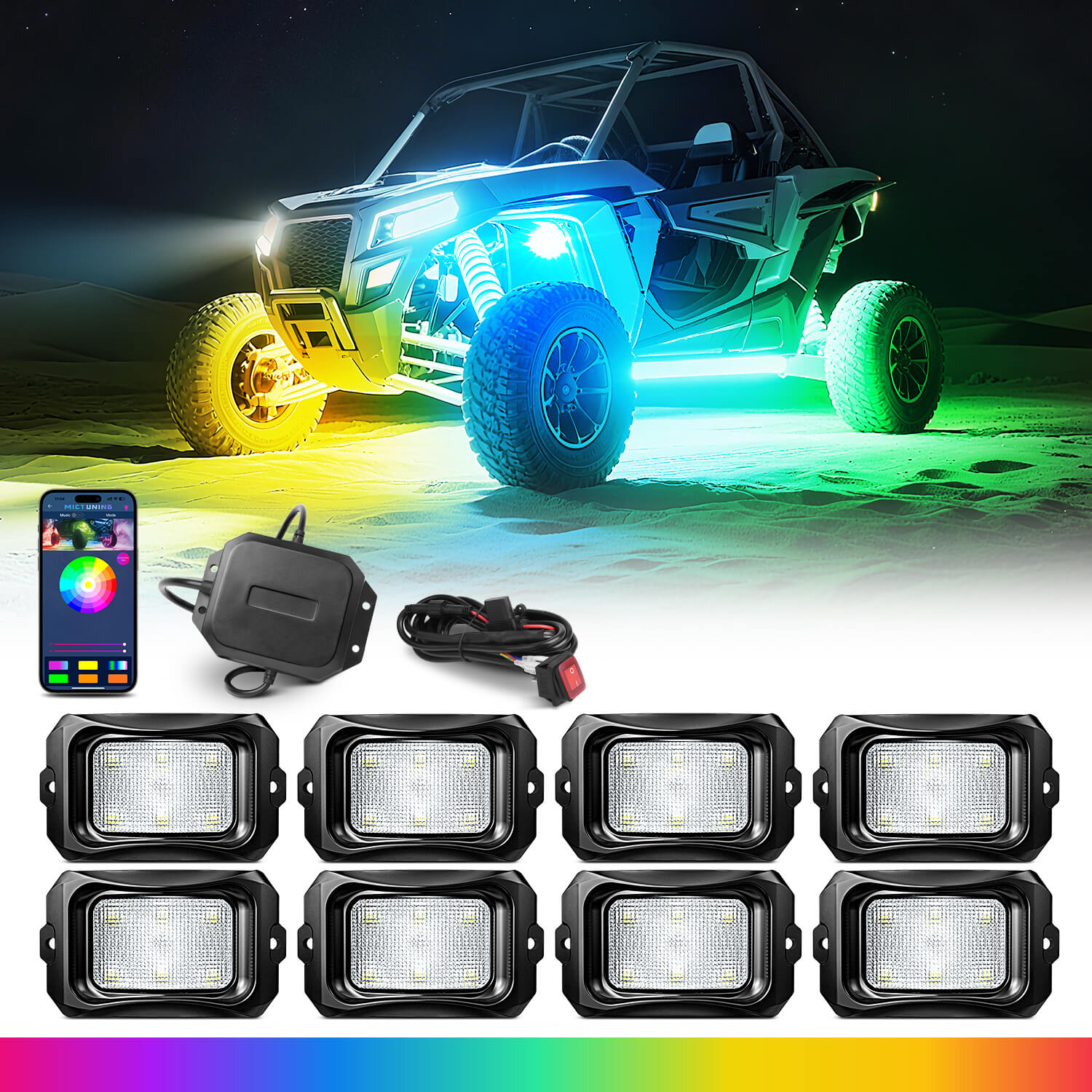 C2 Max RGB+IC Chasing Color Rock Lights Kit, 2-24 Pods, IP68 Waterproof, Black Housing
