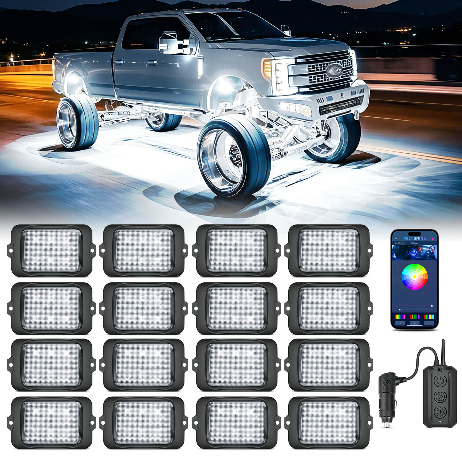 C3 Extensible RGBW LED Rock Lights - 4-32 Pods Wireless Control Multi-Color Neon Underglow Lights