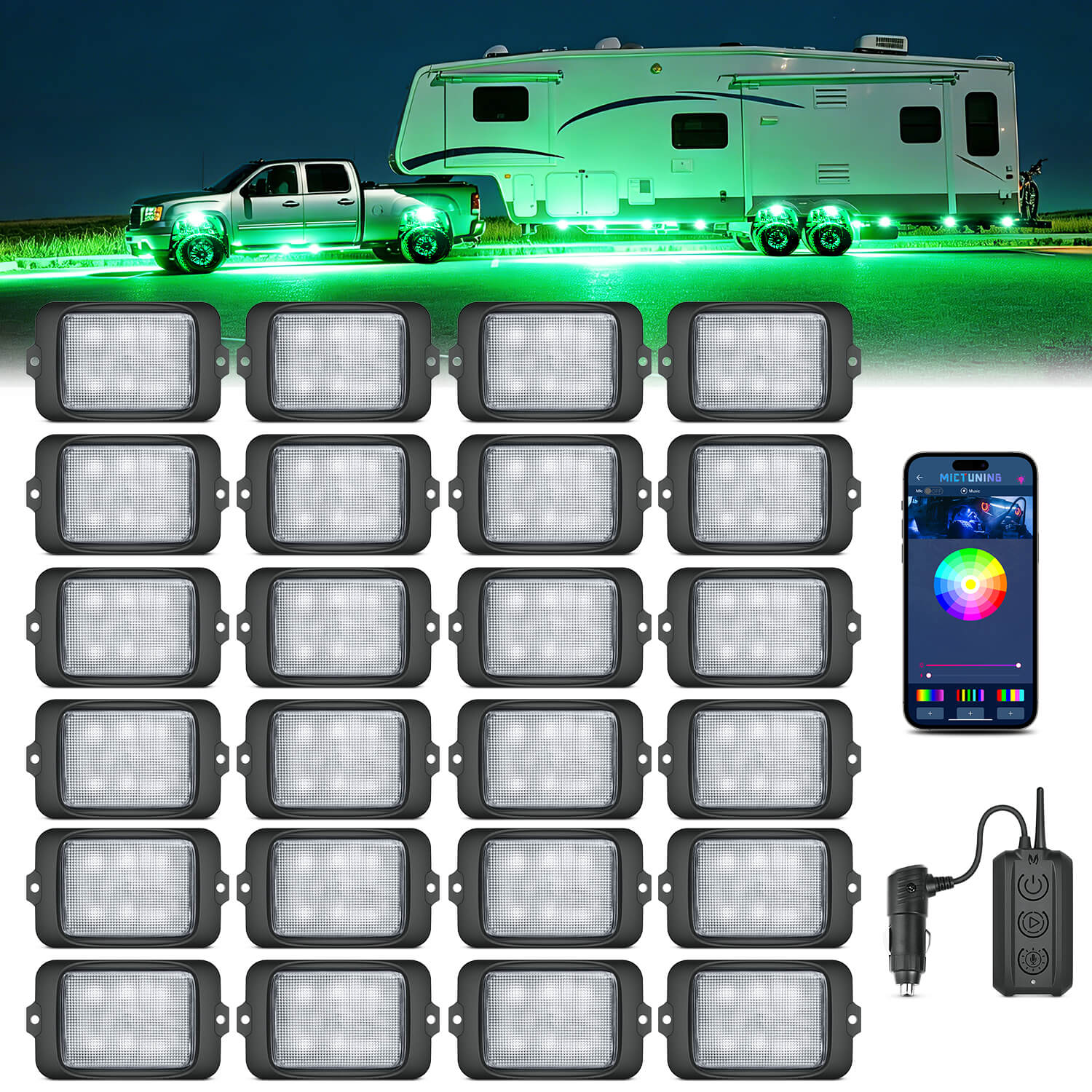 C3 Extensible RGBW LED Rock Lights - 4-32 Pods Wireless Control Multi-Color Neon Underglow Lights