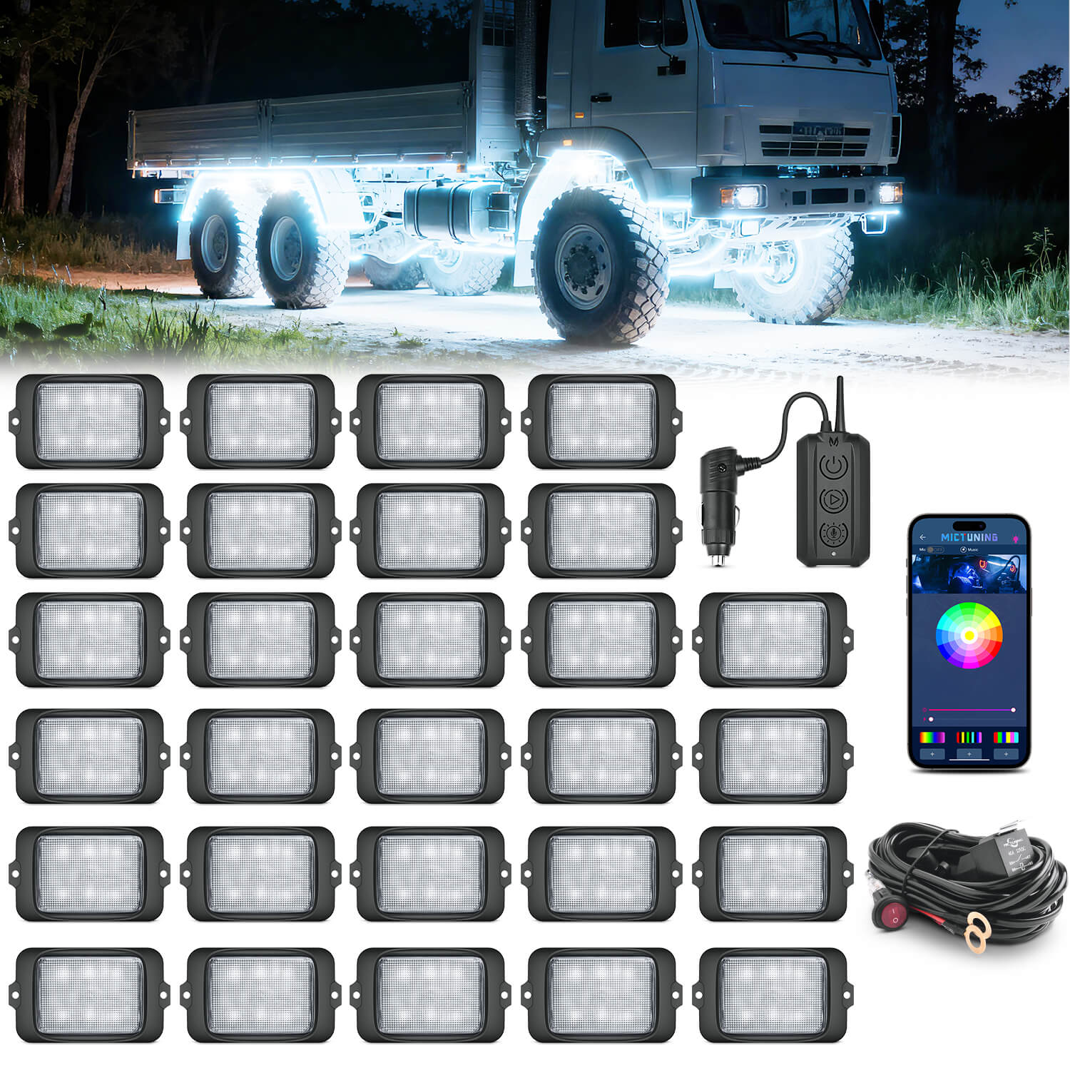 C3 Extensible RGBW LED Rock Lights - 4-32 Pods Wireless Control Multi-Color Neon Underglow Lights