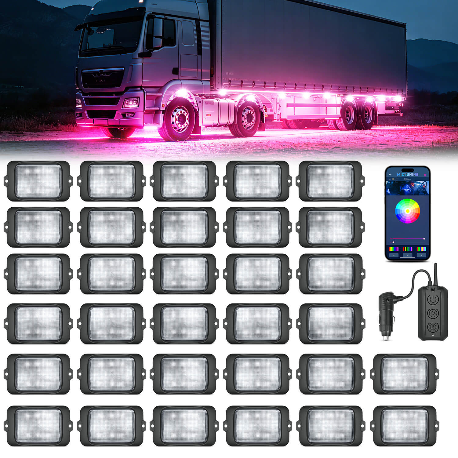C3 Extensible RGBW LED Rock Lights - 4-32 Pods Wireless Control Multi-Color Neon Underglow Lights
