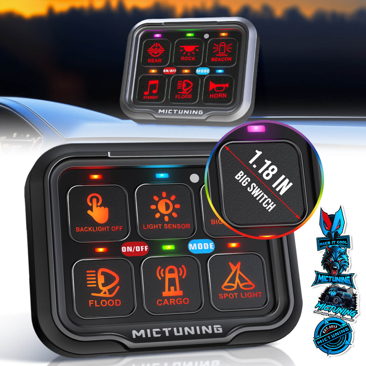 MICTUNING P8-Ultra 6/8 Gang Switch Panel, Larger & Tactile Switches ...