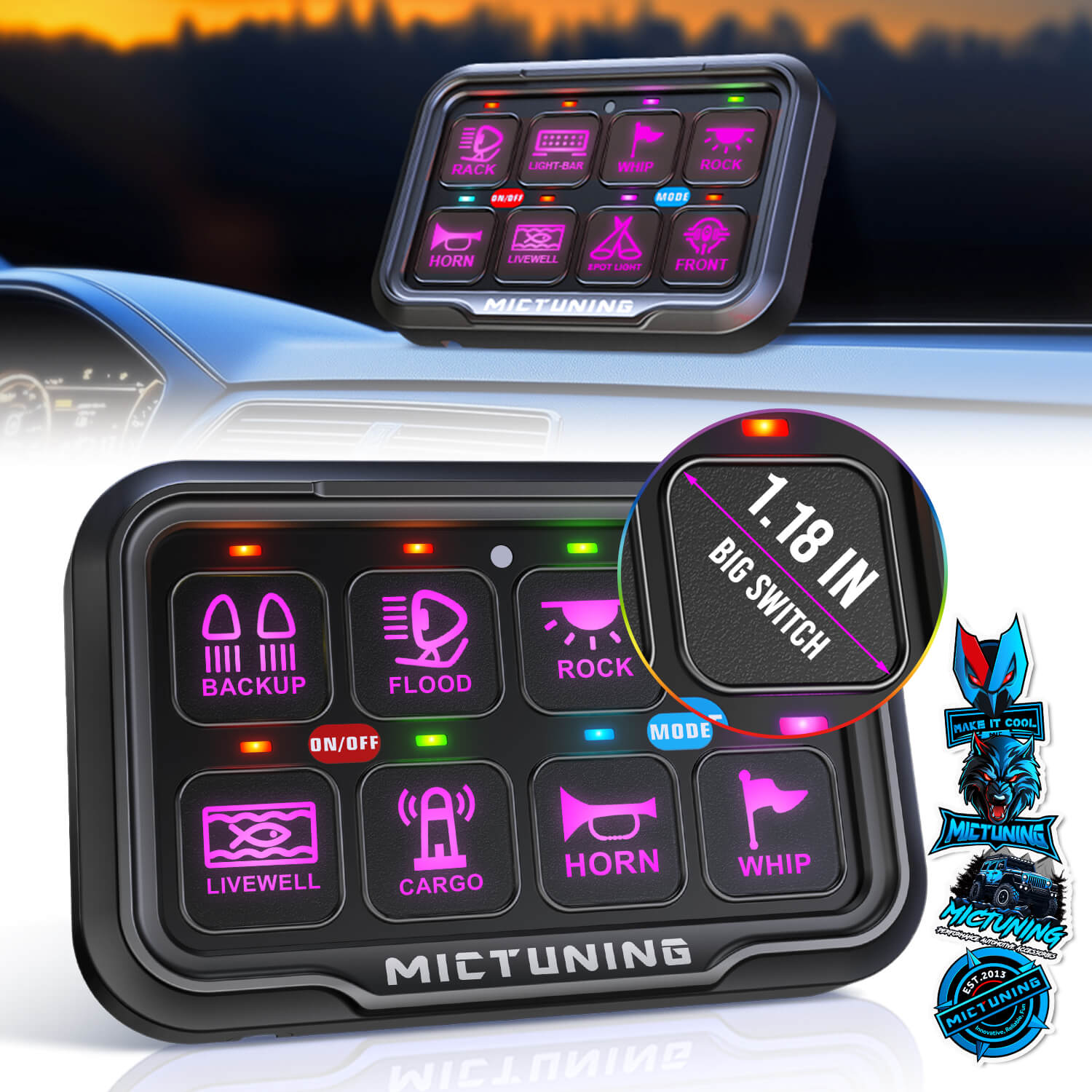 MICTUNING P8-Ultra IP67 Waterproof RGB Switch Panel 6/8 Gang
