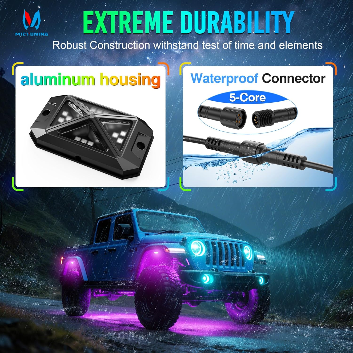 MS-W Slim Wireless Switch Panel Up to 208FT Range 6 Gang/8 Gang Bundle with C4 4-Sided RGBW LED Rock Lights 8-16 Pods