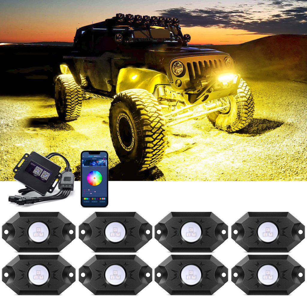 CM RGB LED Rock Lights Kits APP Control, MICTUNING 2nd-Gen RGB LED Rock ...