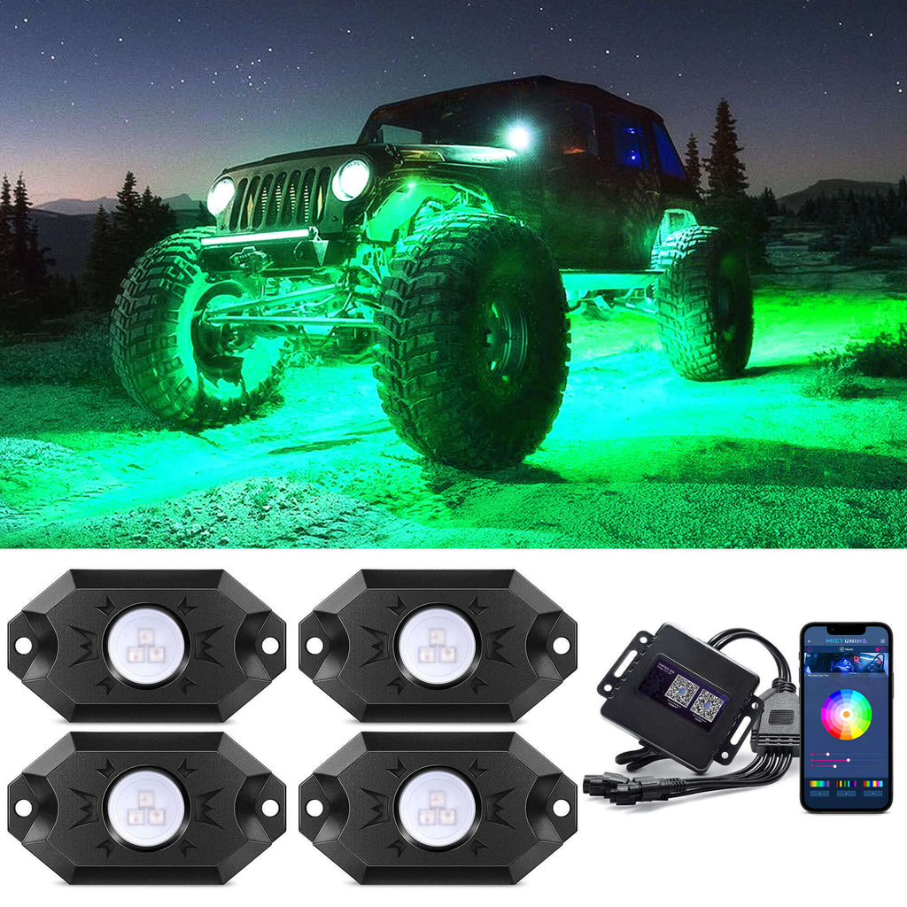 CM RGB LED Rock Lights Kits APP Control, MICTUNING 2nd-Gen RGB LED Rock ...