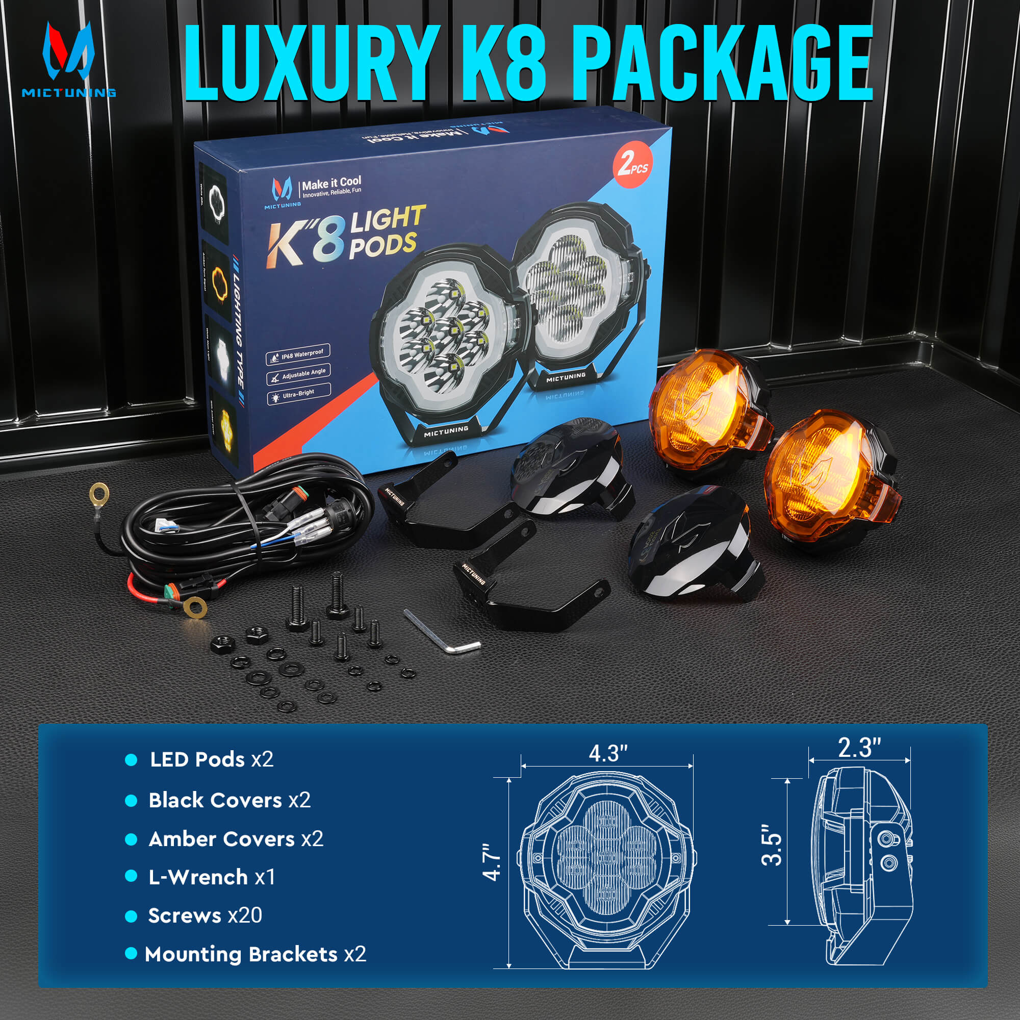 K6 4 Inch 160W LED White Light Pods Bundle with K8 Halo Ultra Pod Light, Offroad Driving Beam/Spot Beam, 4 Inch/5 Inch