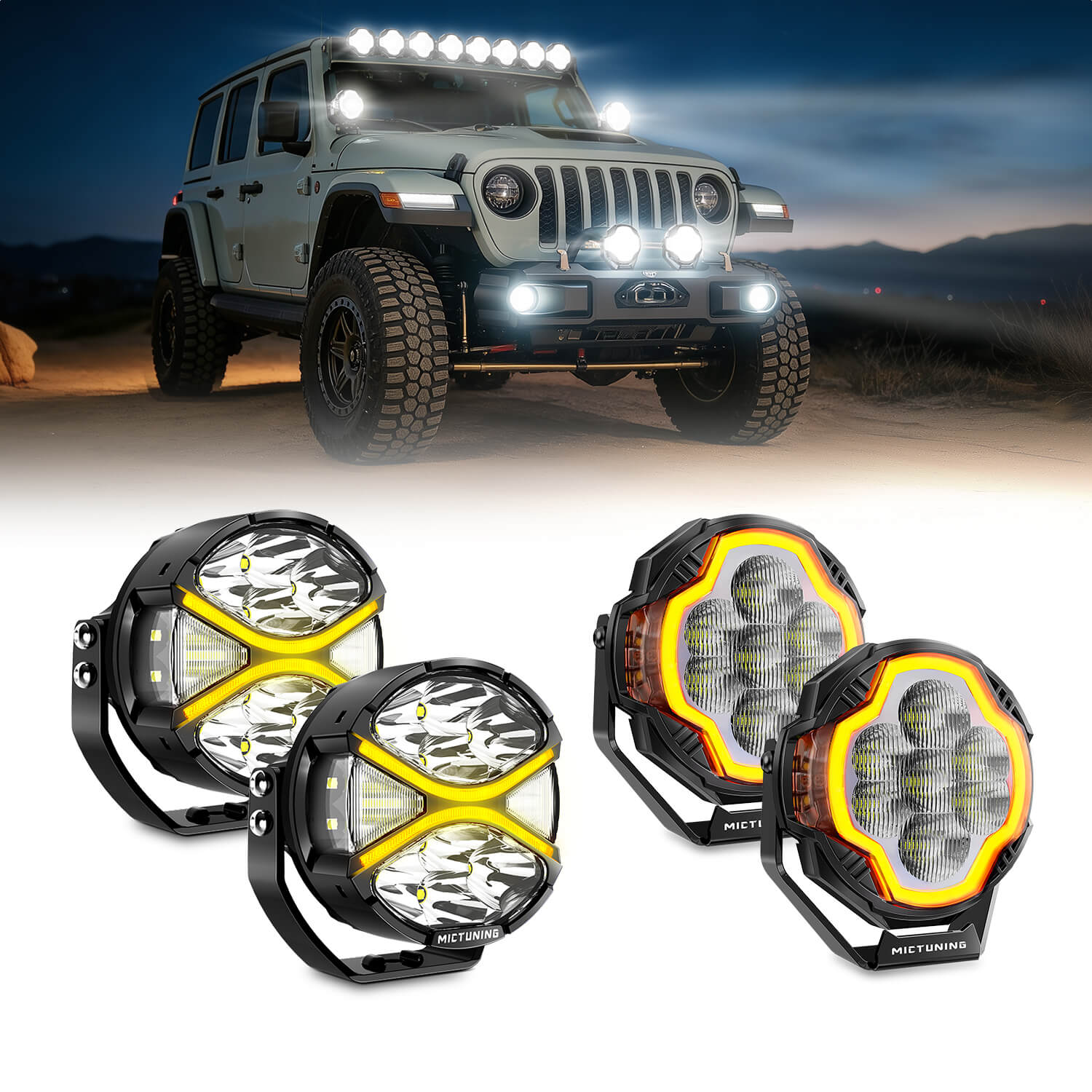 K6 4 Inch 160W LED White Light Pods Bundle with K8 Halo Ultra Pod Light, Offroad Driving Beam/Spot Beam, 4 Inch/5 Inch