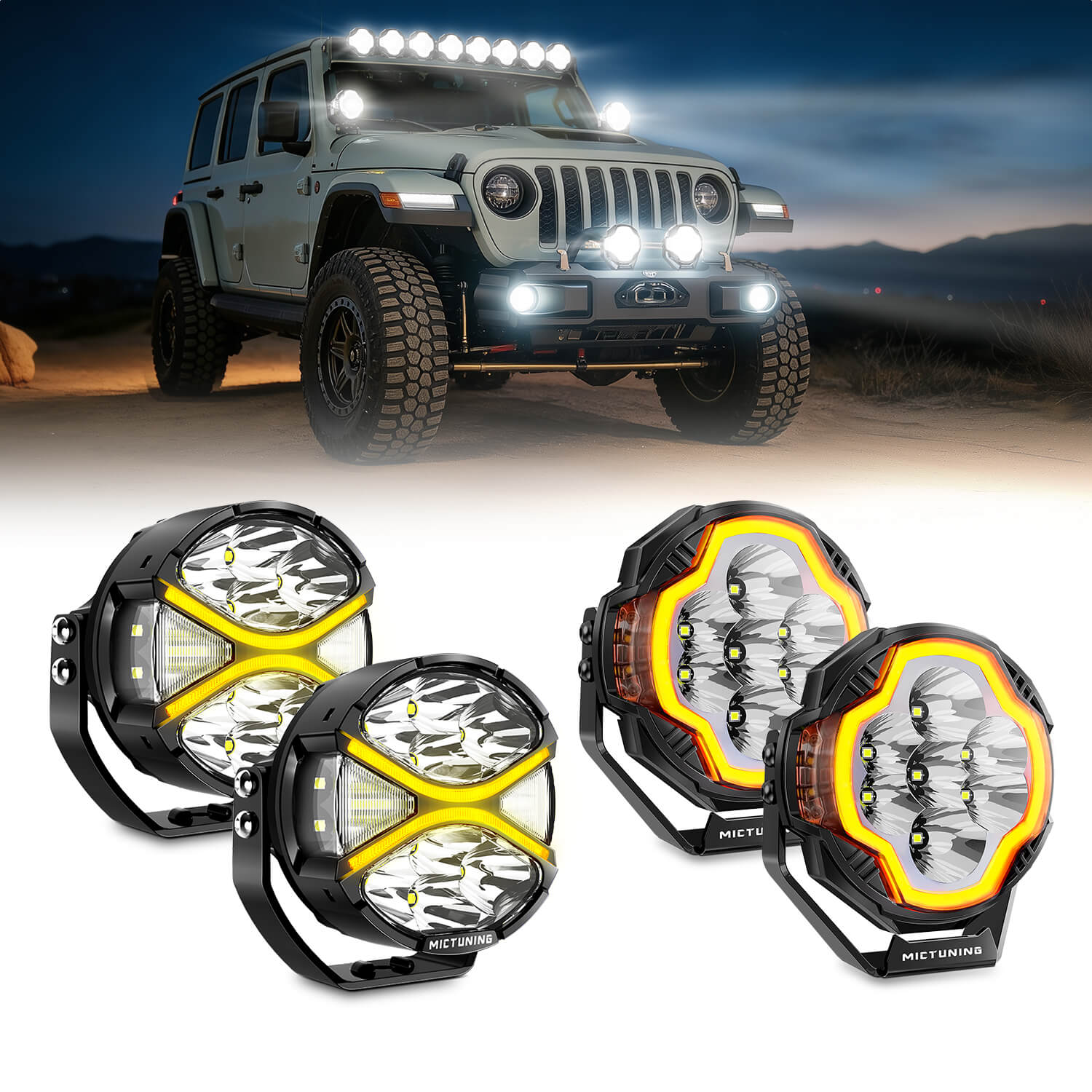 K6 4 Inch 160W LED White Light Pods Bundle with K8 Halo Ultra Pod Light, Offroad Driving Beam/Spot Beam, 4 Inch/5 Inch