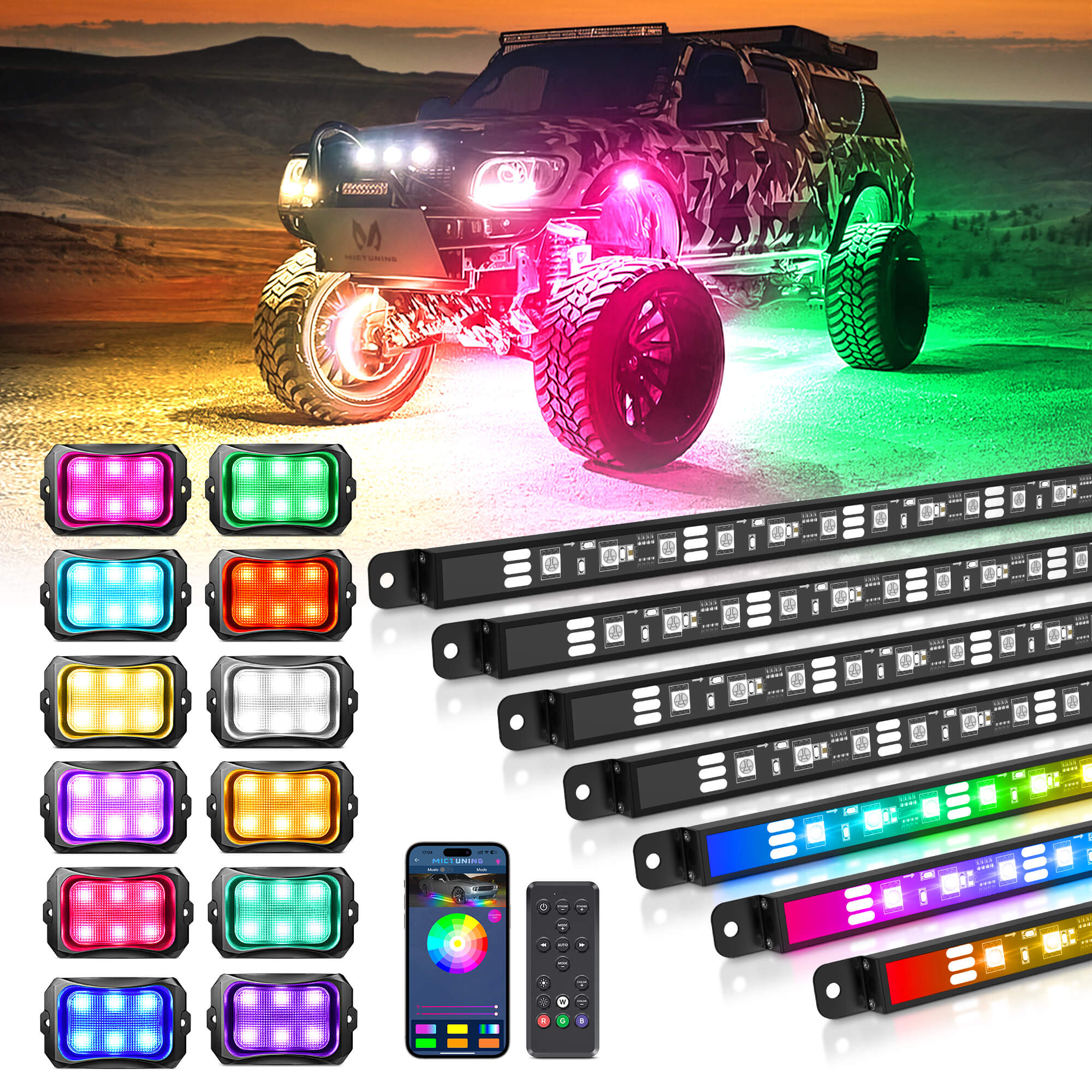 MICTUNING N8 RGB+IC LED Car Underglow Light Kit with C2 RGB+IC LED