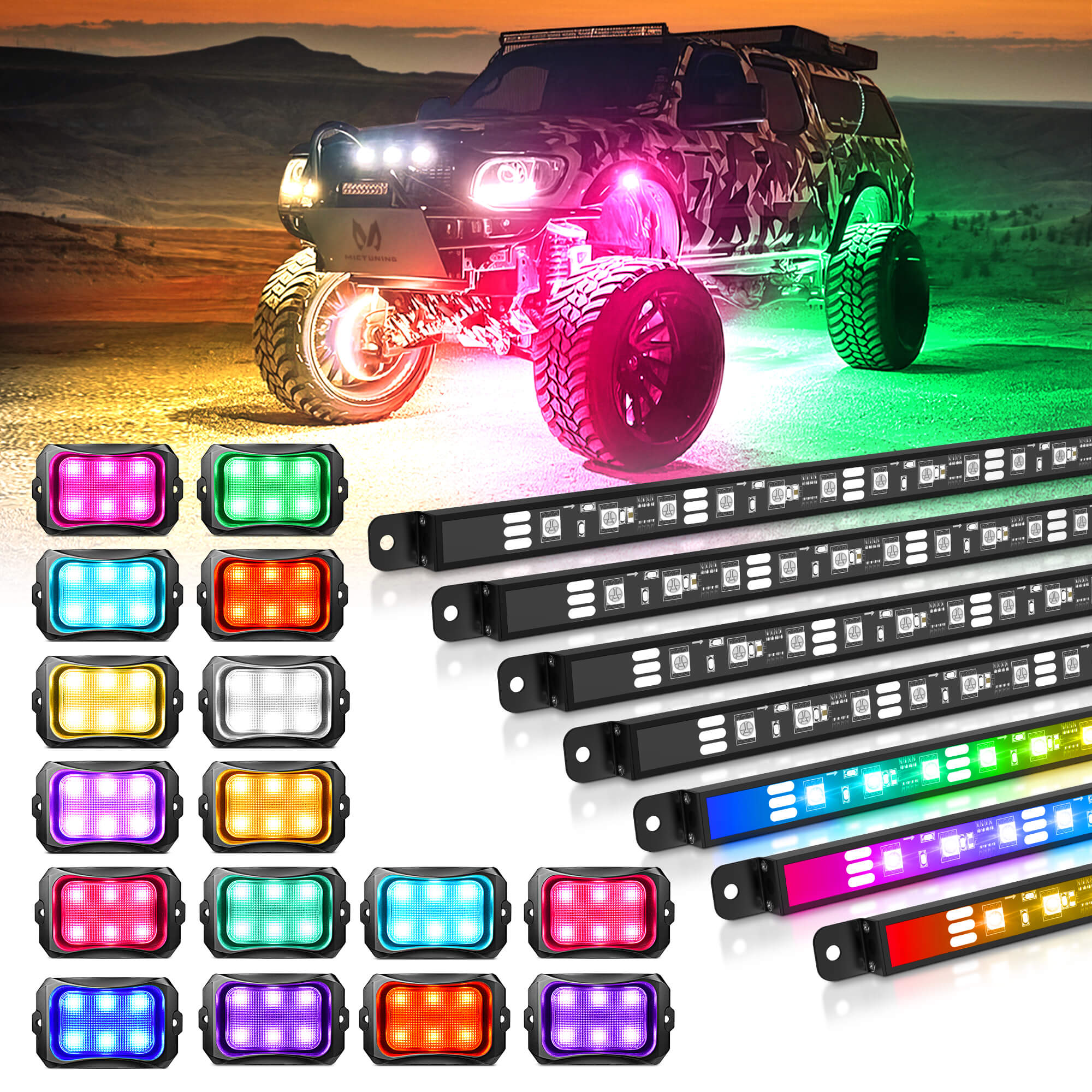MICTUNING N8 RGB+IC LED Car Underglow Light Kit with C2 RGB+IC LED